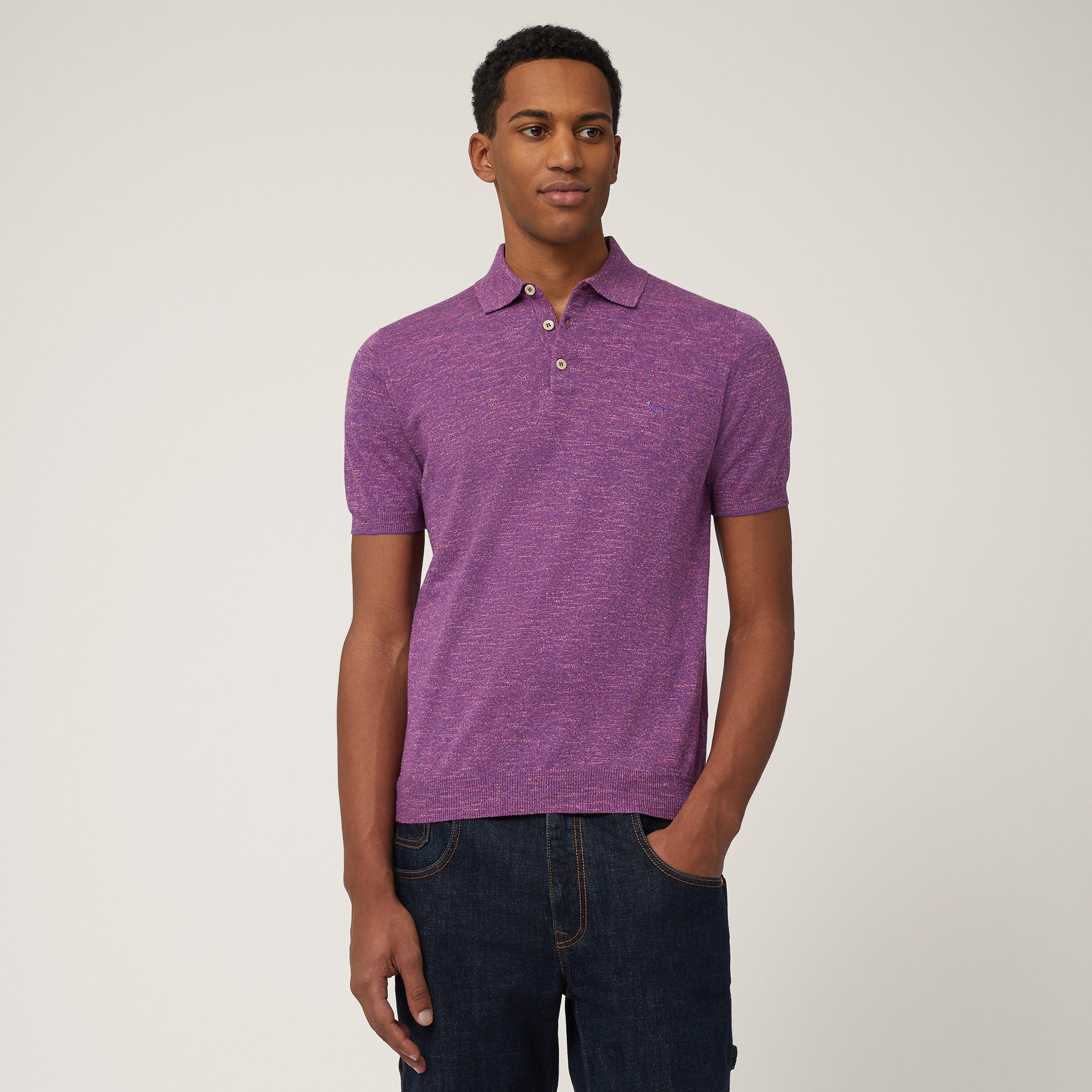 Slub Tweed Polo Shirt, Violet, large