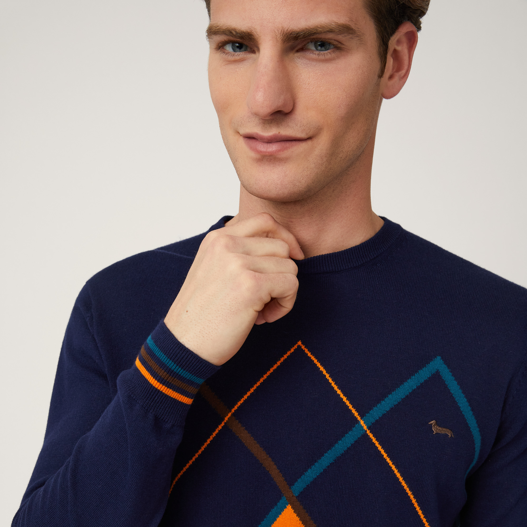 Pullover Con Motivo Argyle, Blu, large image number 2