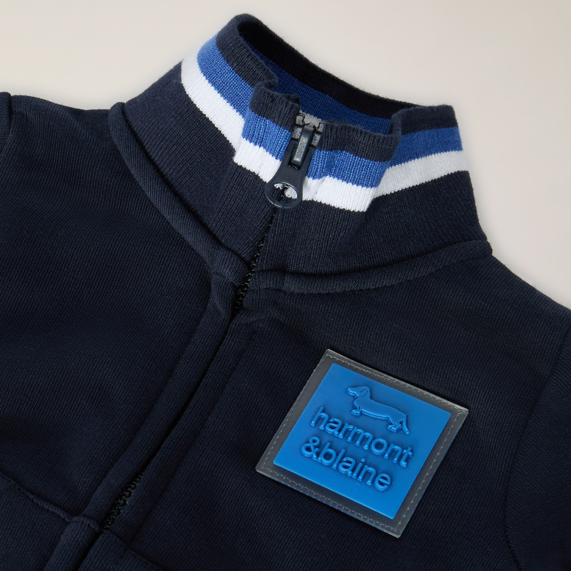 Organic Cotton Full-Zipper Sweatshirt With Rubberized Badge, Navy Blue, large image number 2