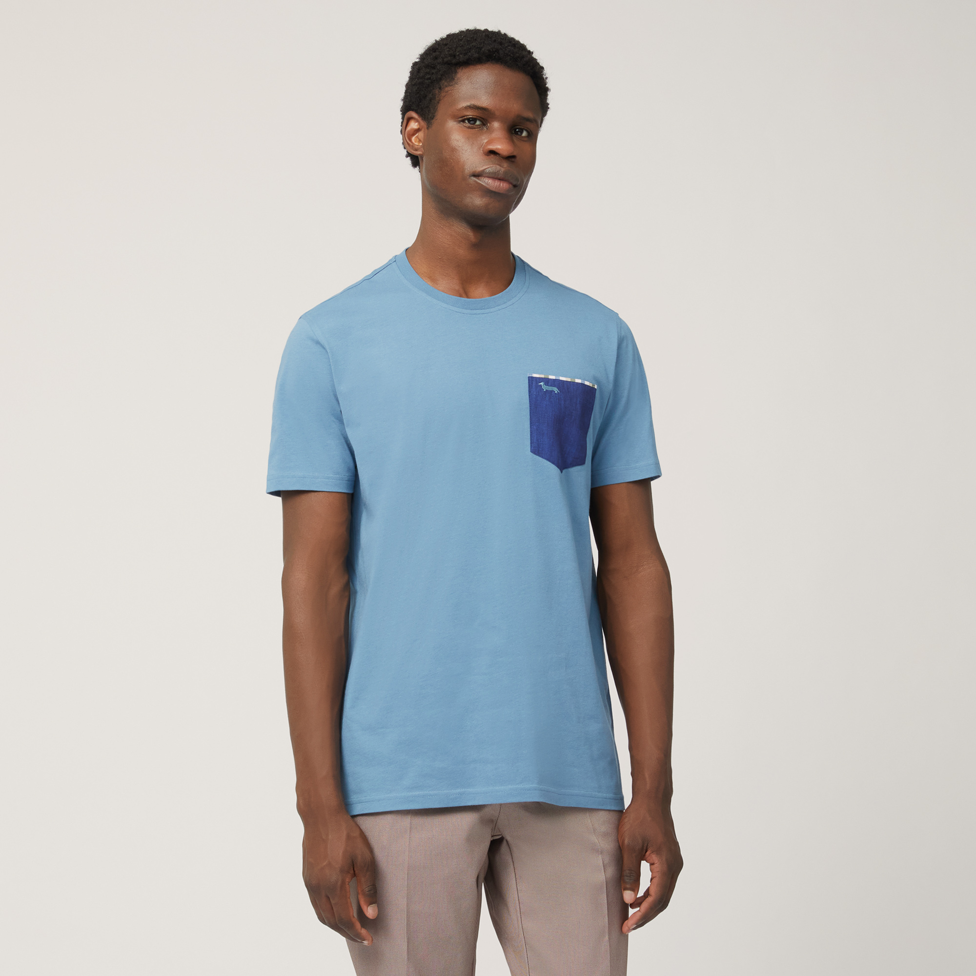 T-shirt Avec Poche Poitrine, Bleu, large