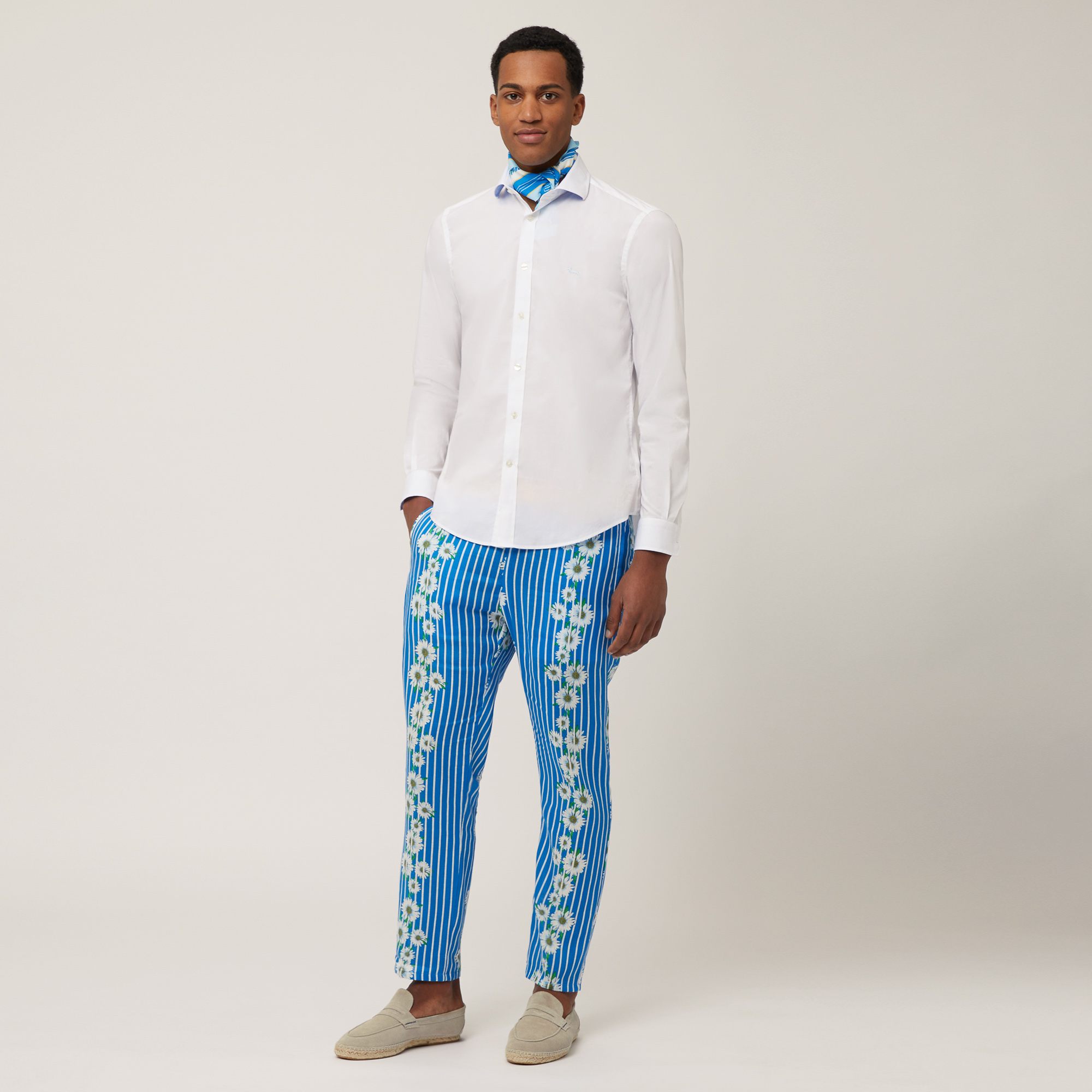 Linen Pants with Daisies, Light Blue, large image number 3