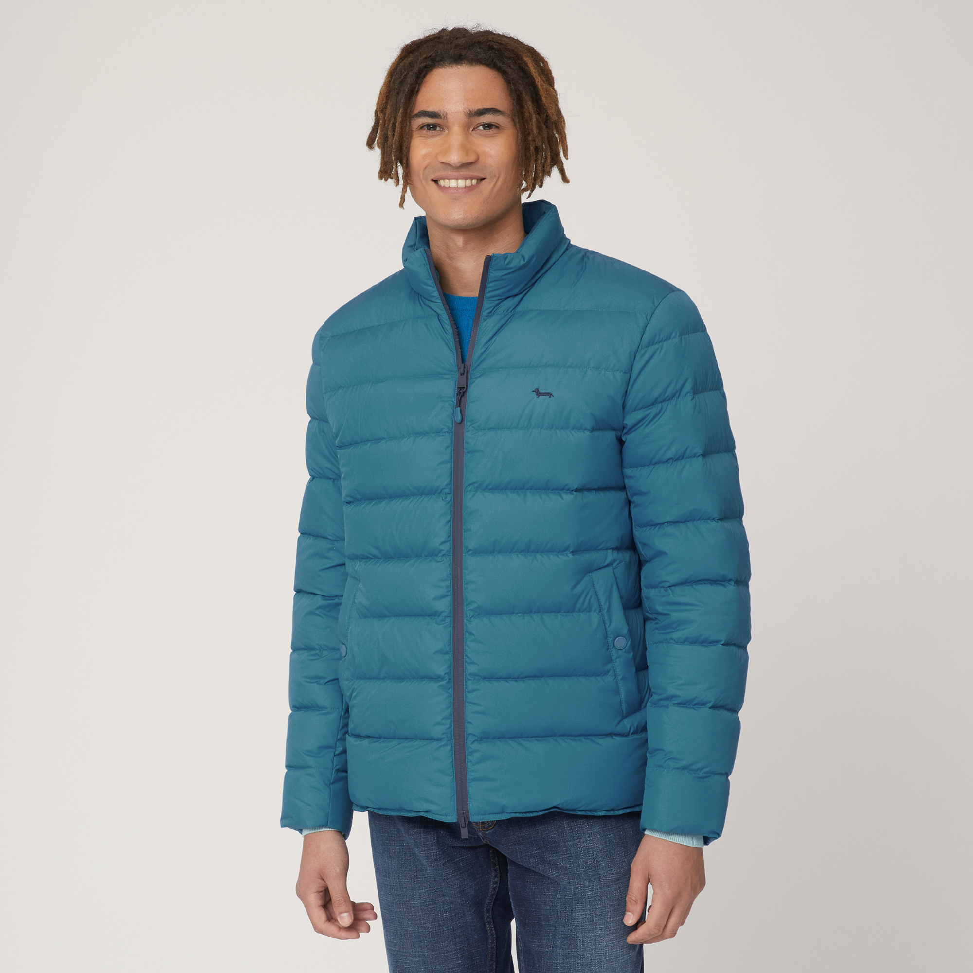 Padded Jacket with Logo, Blu, large