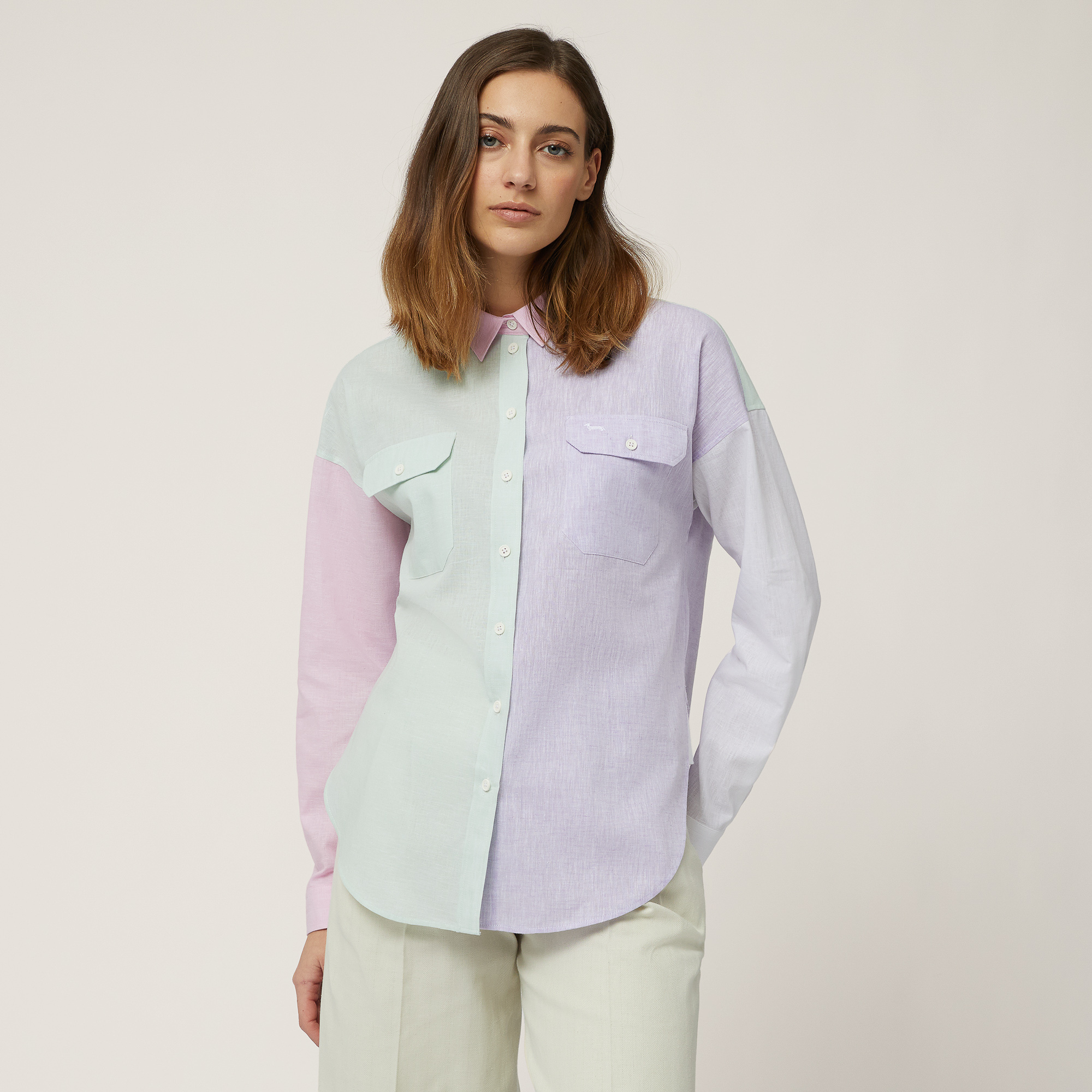 Linen-Blend Patchwork Shirt