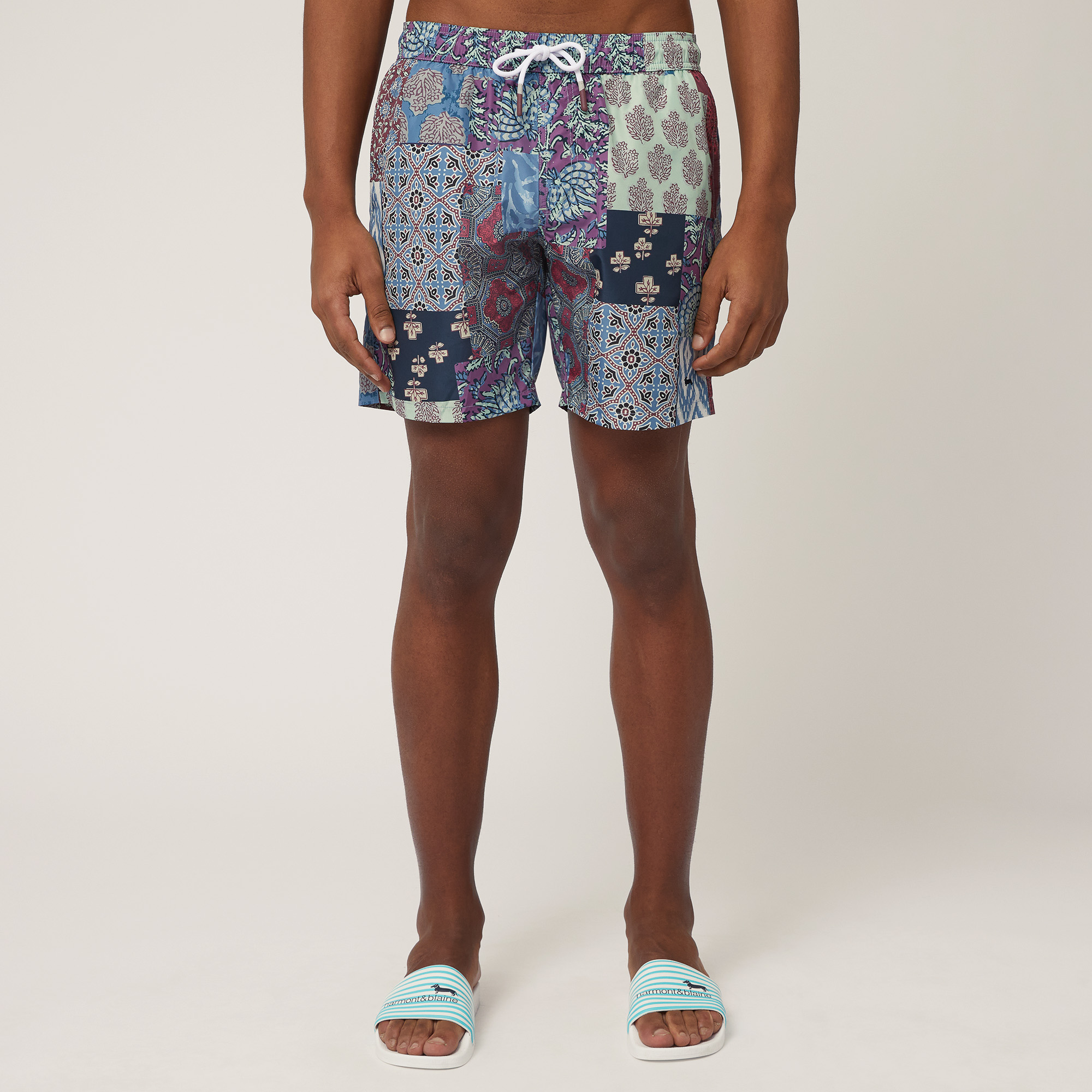 Batik Print Swim Trunks, Azzurro, large image number 0