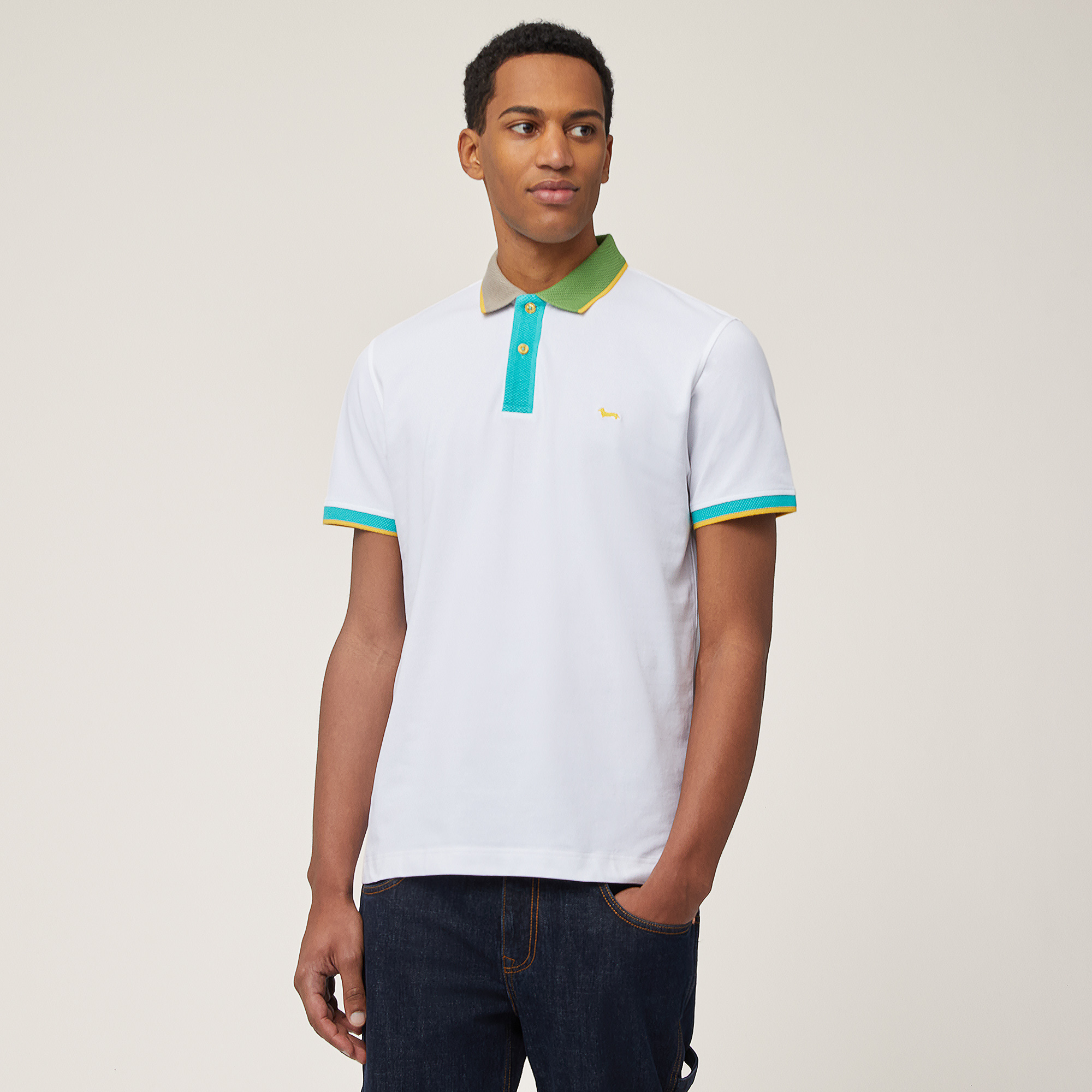 Cotton Polo with 3D Details, White, large image number 0