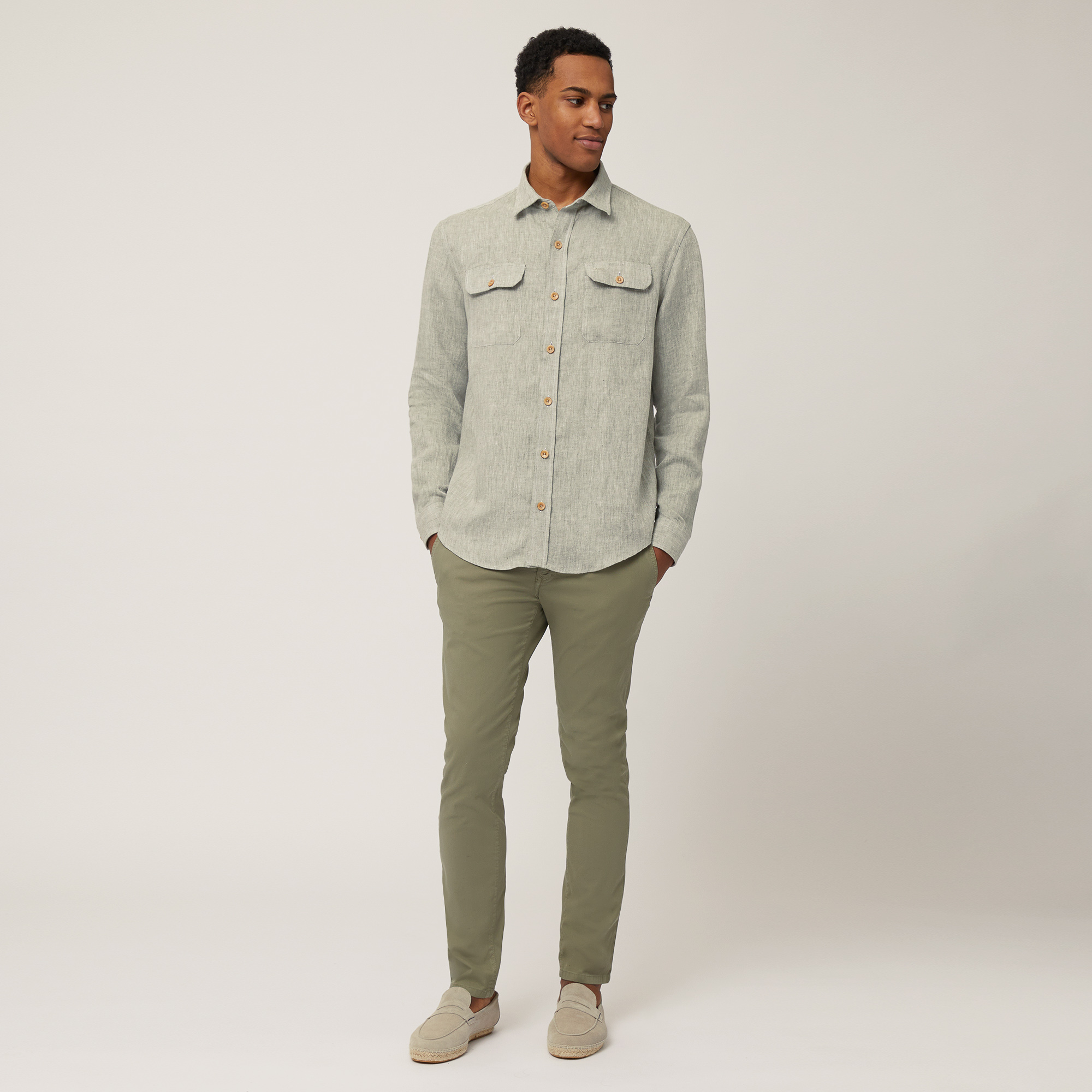 Overshirt In Lino, Verde Militare, large image number 3