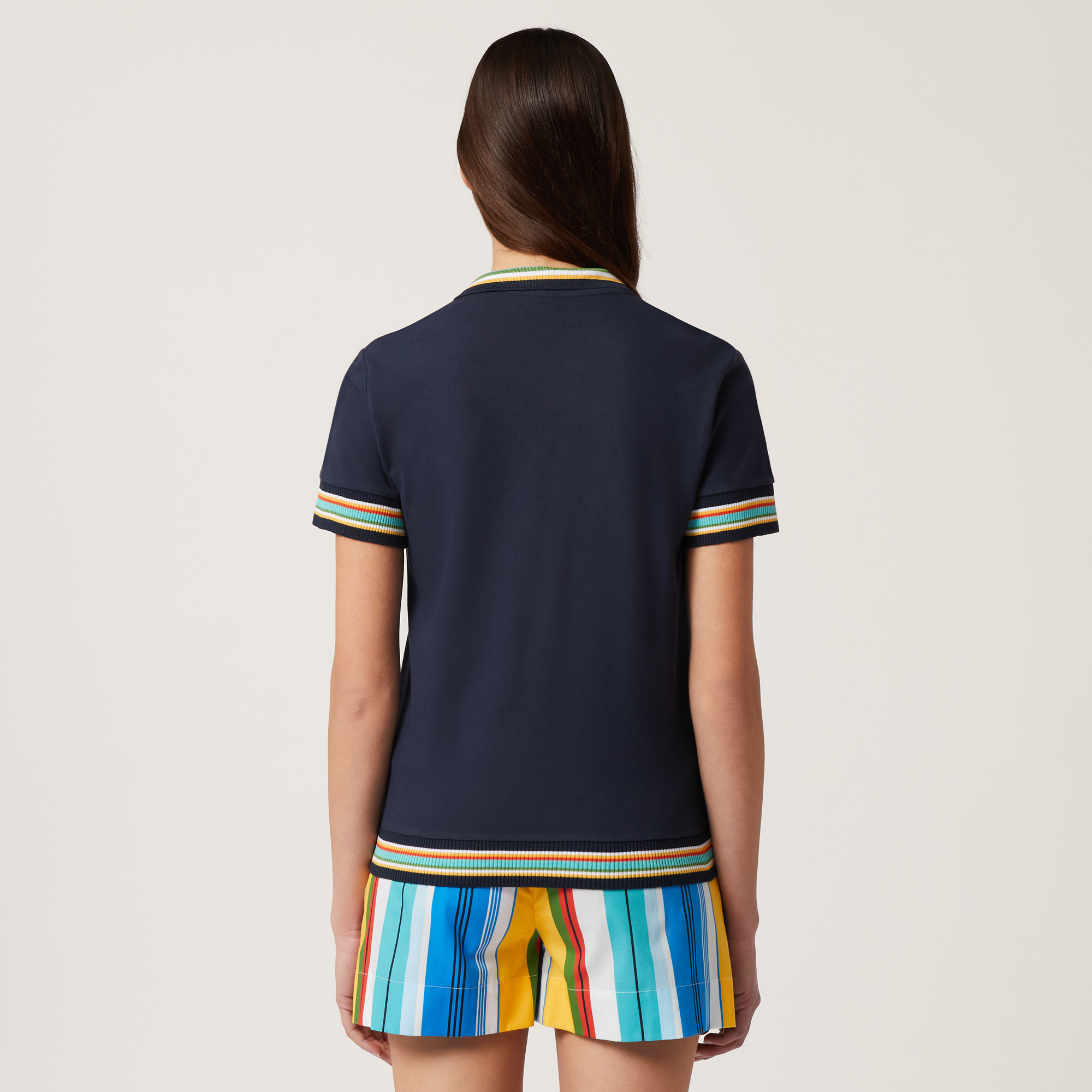 Polo with Striped Rib, Navy Blue, large image number 1