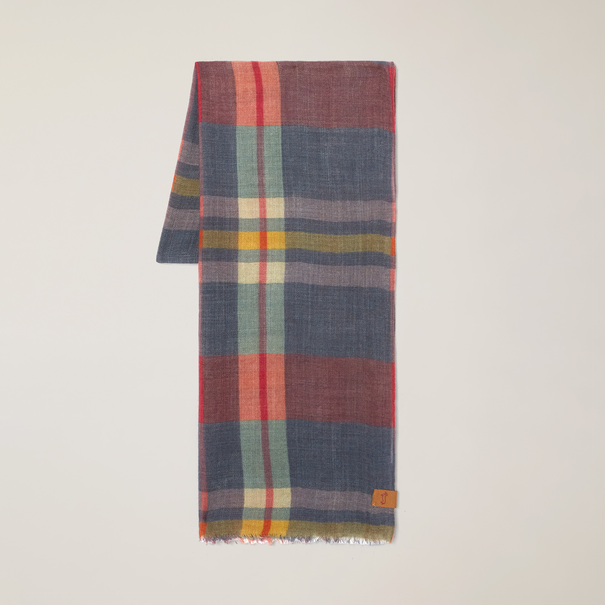 Wool Tartan Scarf, Blue, large image number 0