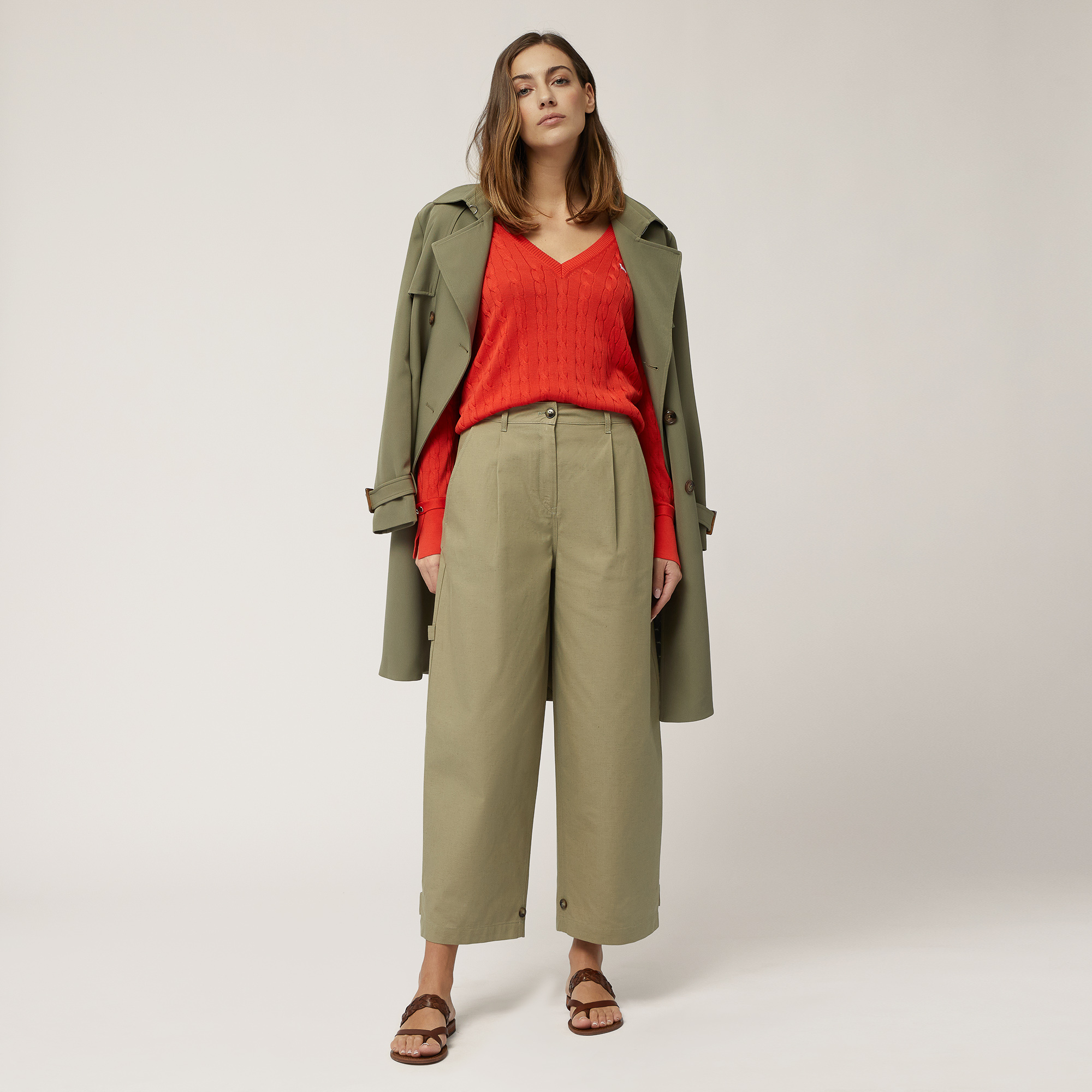 Gathered Hem Pants, Military Green, large image number 3