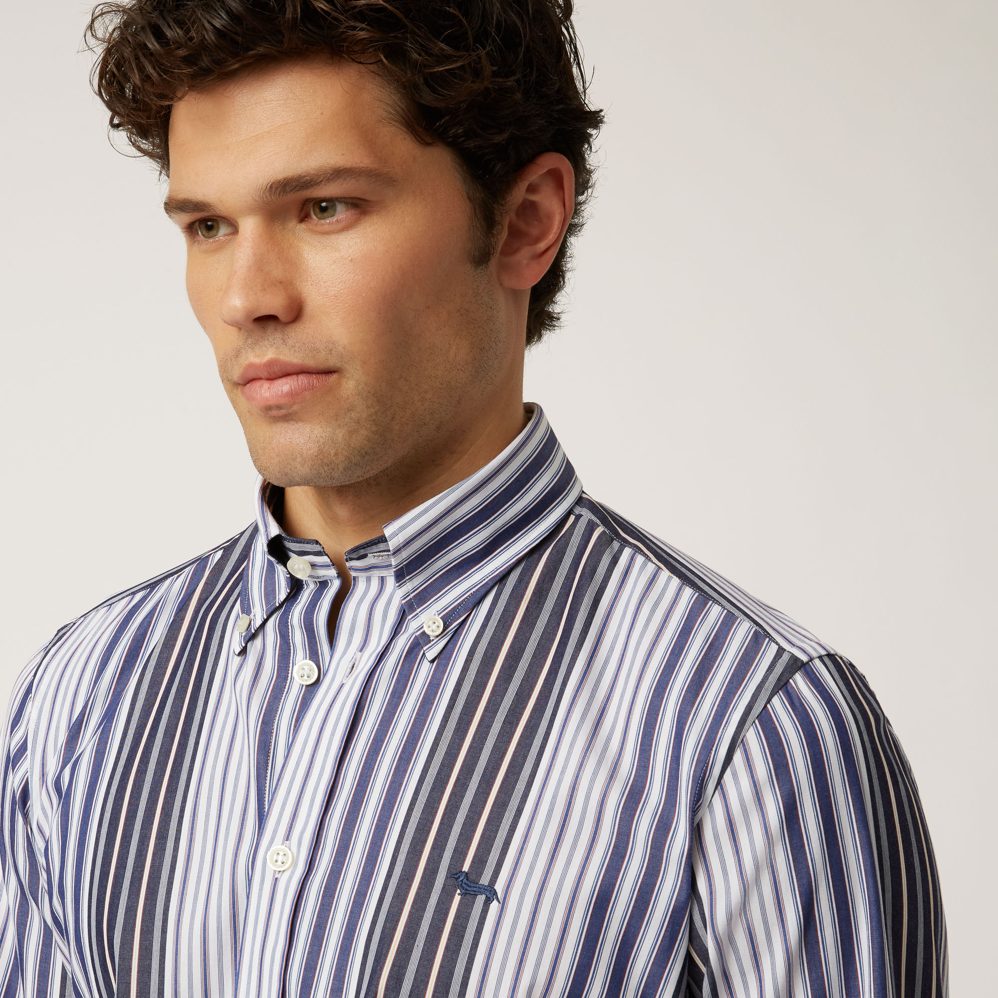 Cotton Shirt With Mixed Stripes in Blue: Luxury Italian Shirts ...