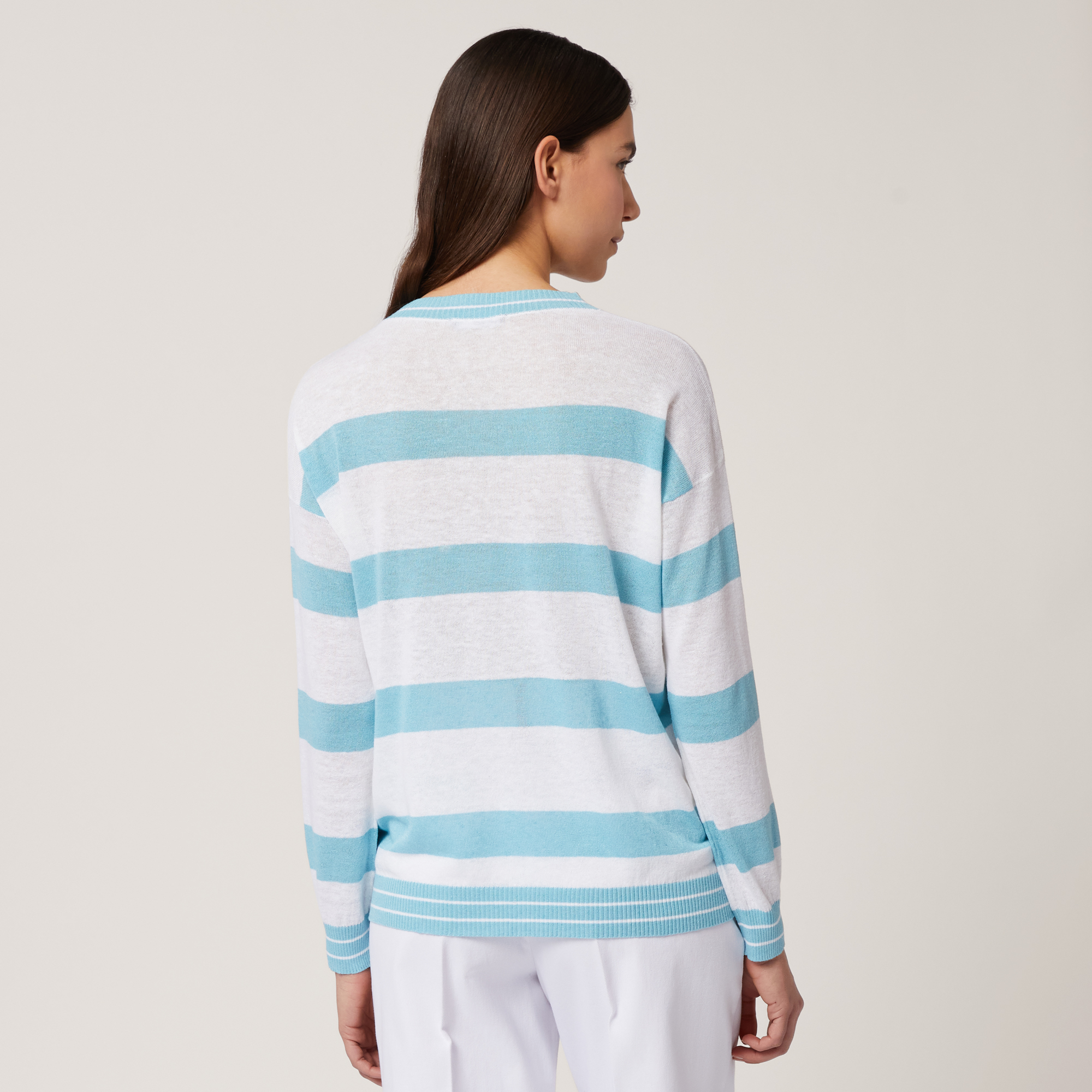 Striped Jacquard Sweater, Turquoise, large image number 1