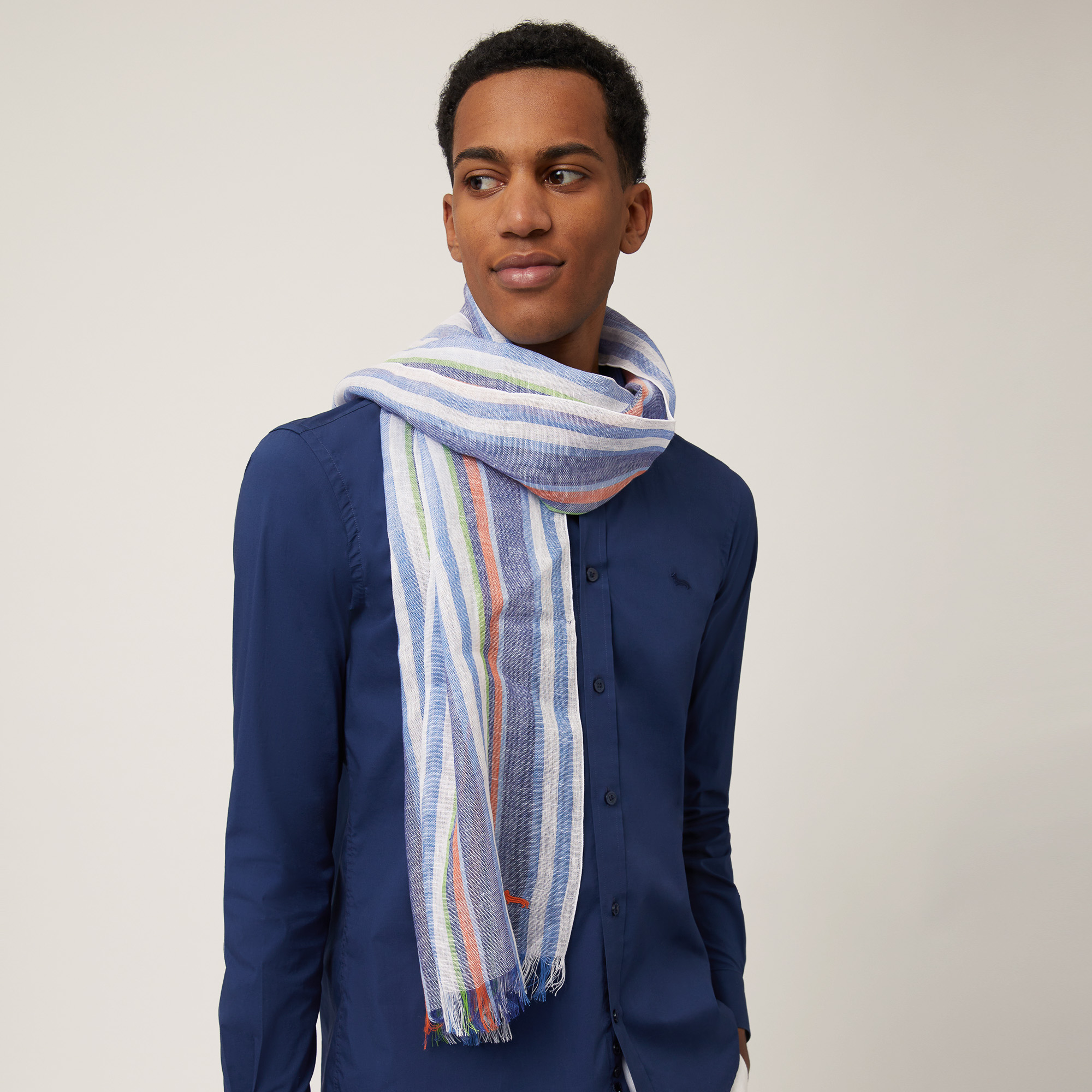 Linen Striped Scarf, Light Blue, large image number 2