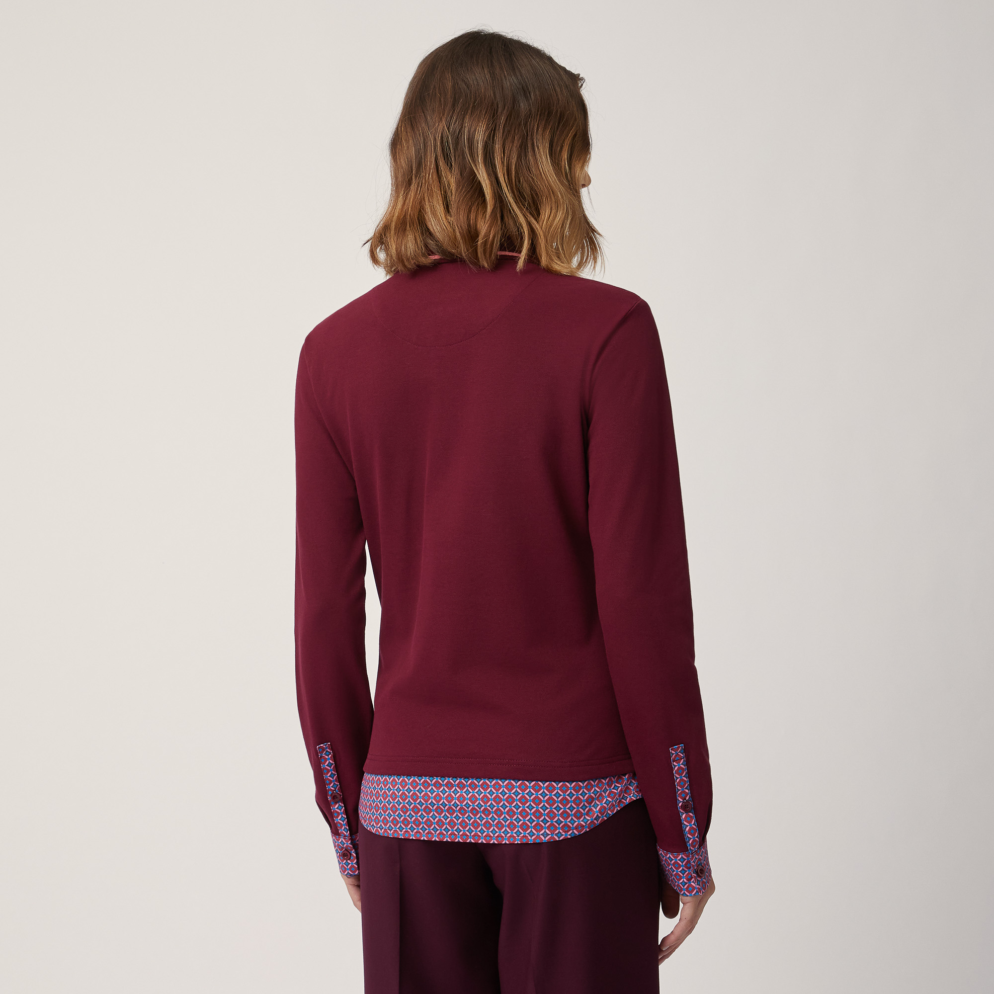 Polo with Shirt-Style Inserts, Burgundy, large image number 1