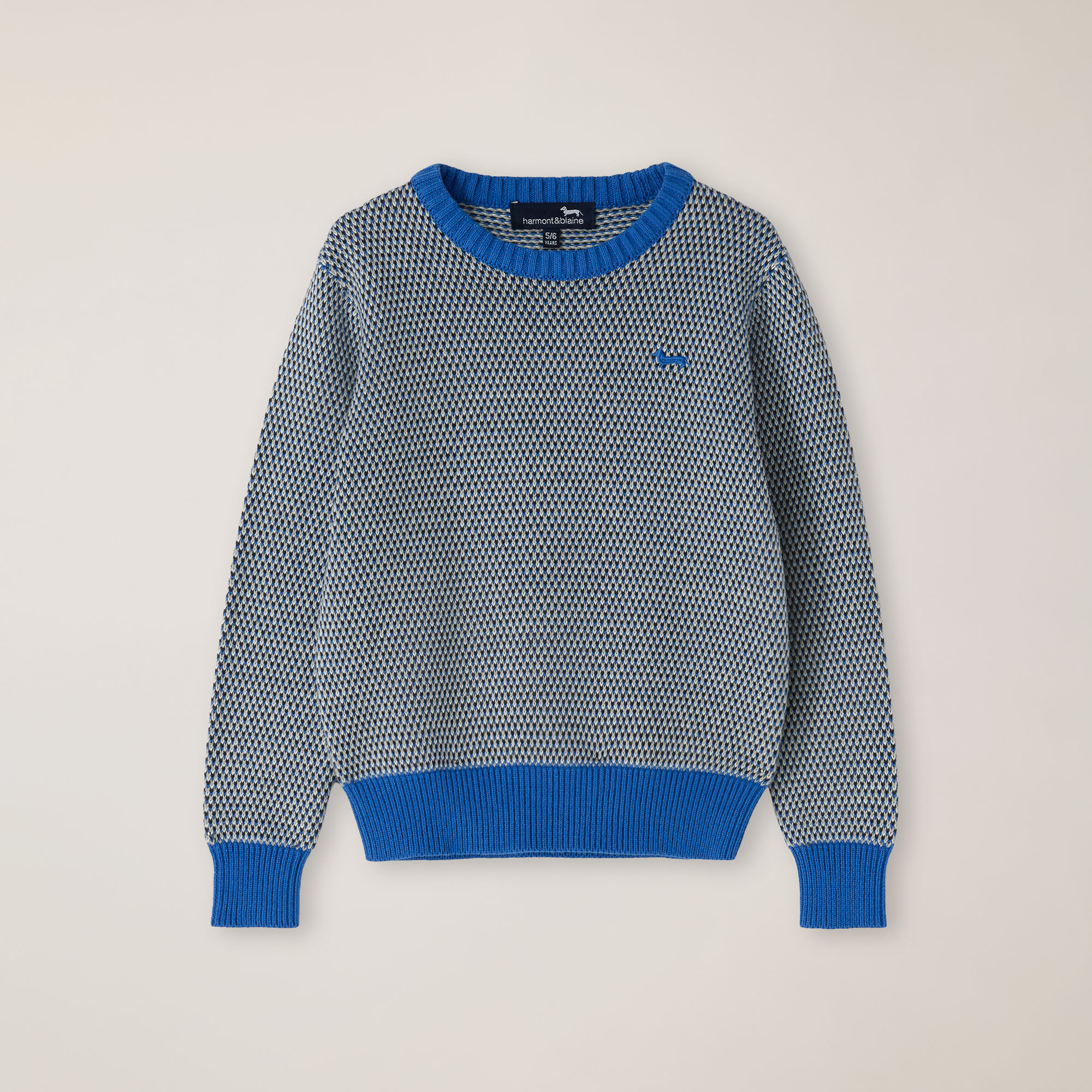 Geometric Crew-Neck Pullover With Embroidered Logo, Light Blue, large image number 0