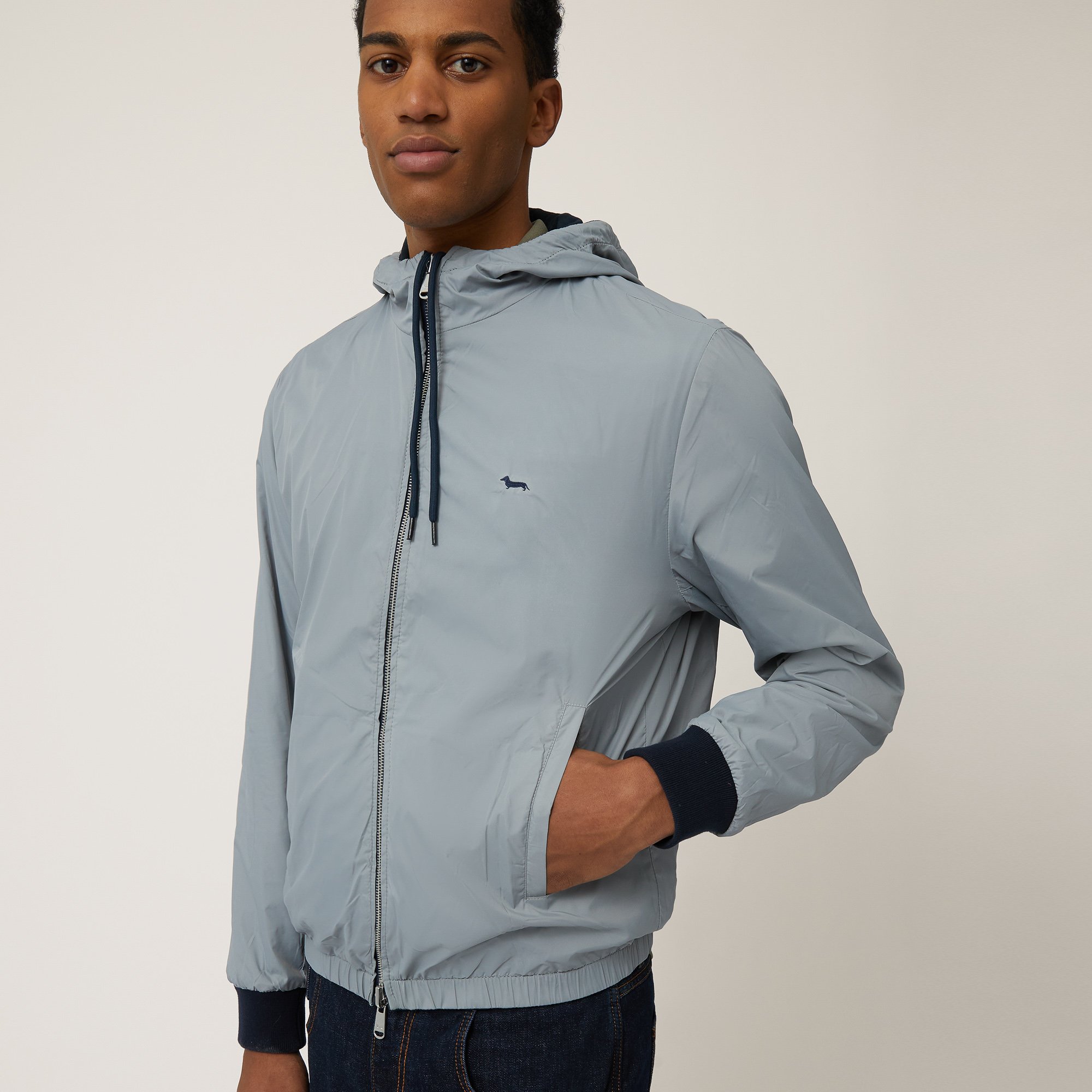 Bomber In Pelle E Nylon, Blu Navy, large image number 2