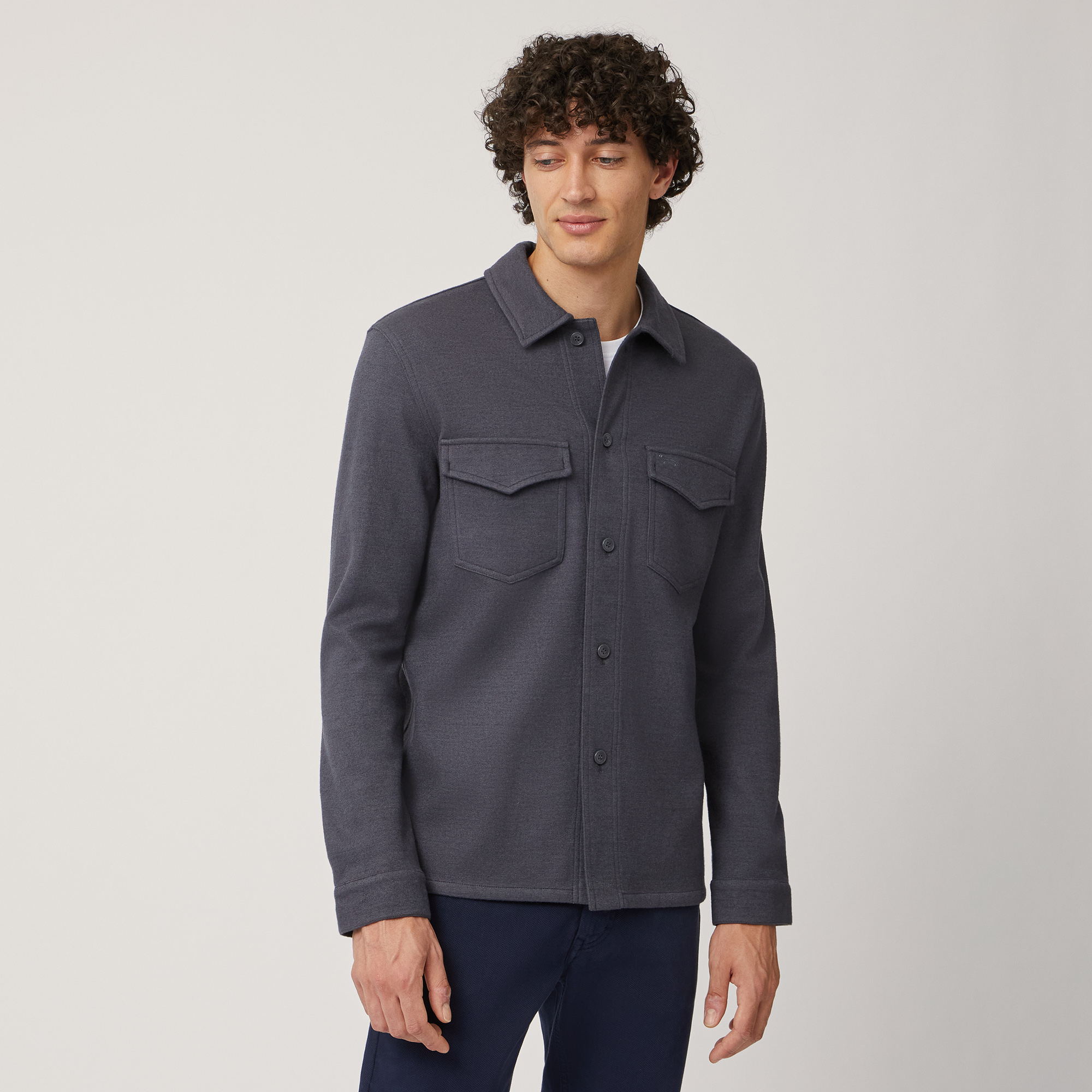 Wool-Blend Overshirt, Blue, large