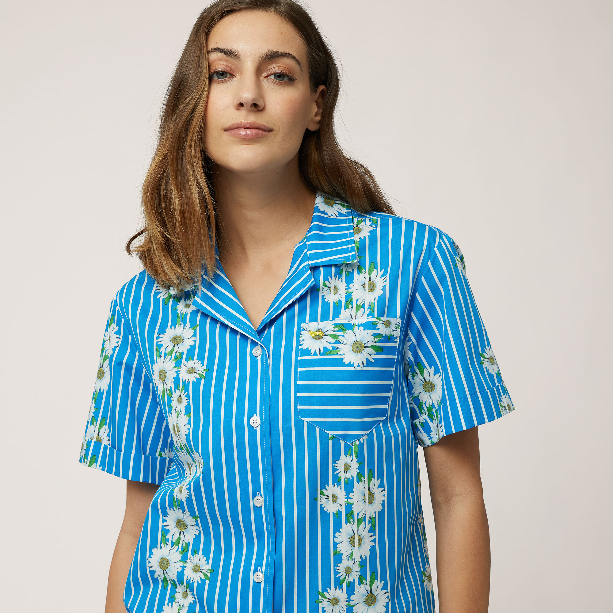 Striped and Daisy-Print Shirt, Light Blue, large image number 2