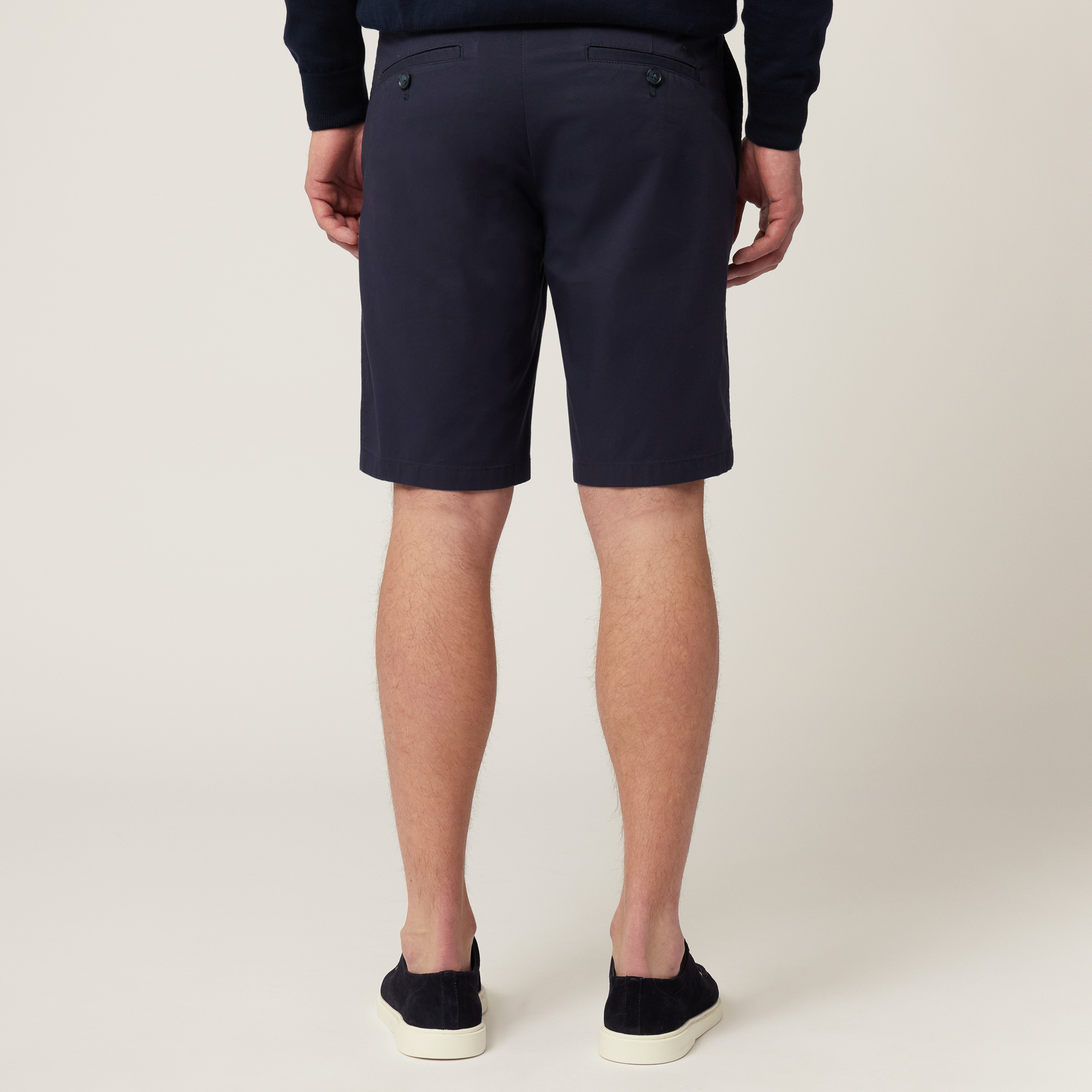 Stretch Cotton Bermuda Shorts, Navy Blue, large image number 1