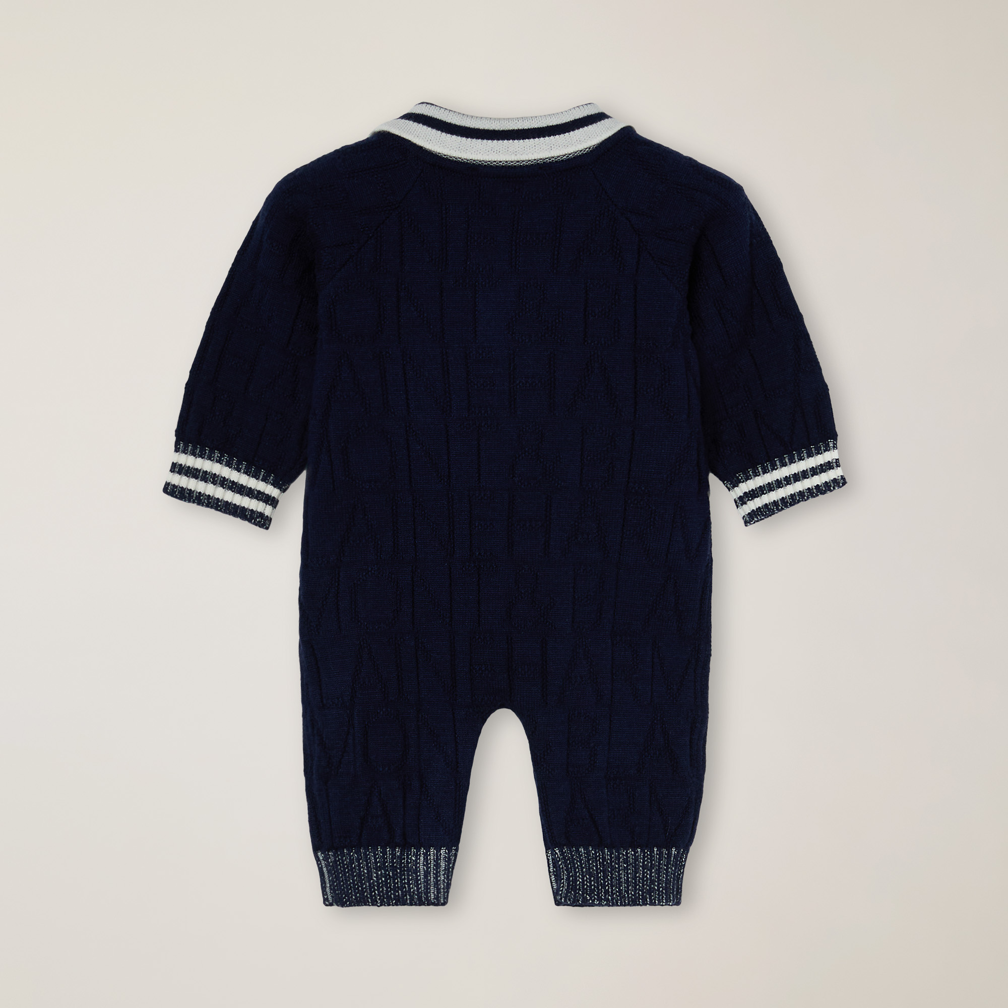 Yarn Romper With Inlay Logo And Polo Collar, Navy Blue, large image number 1