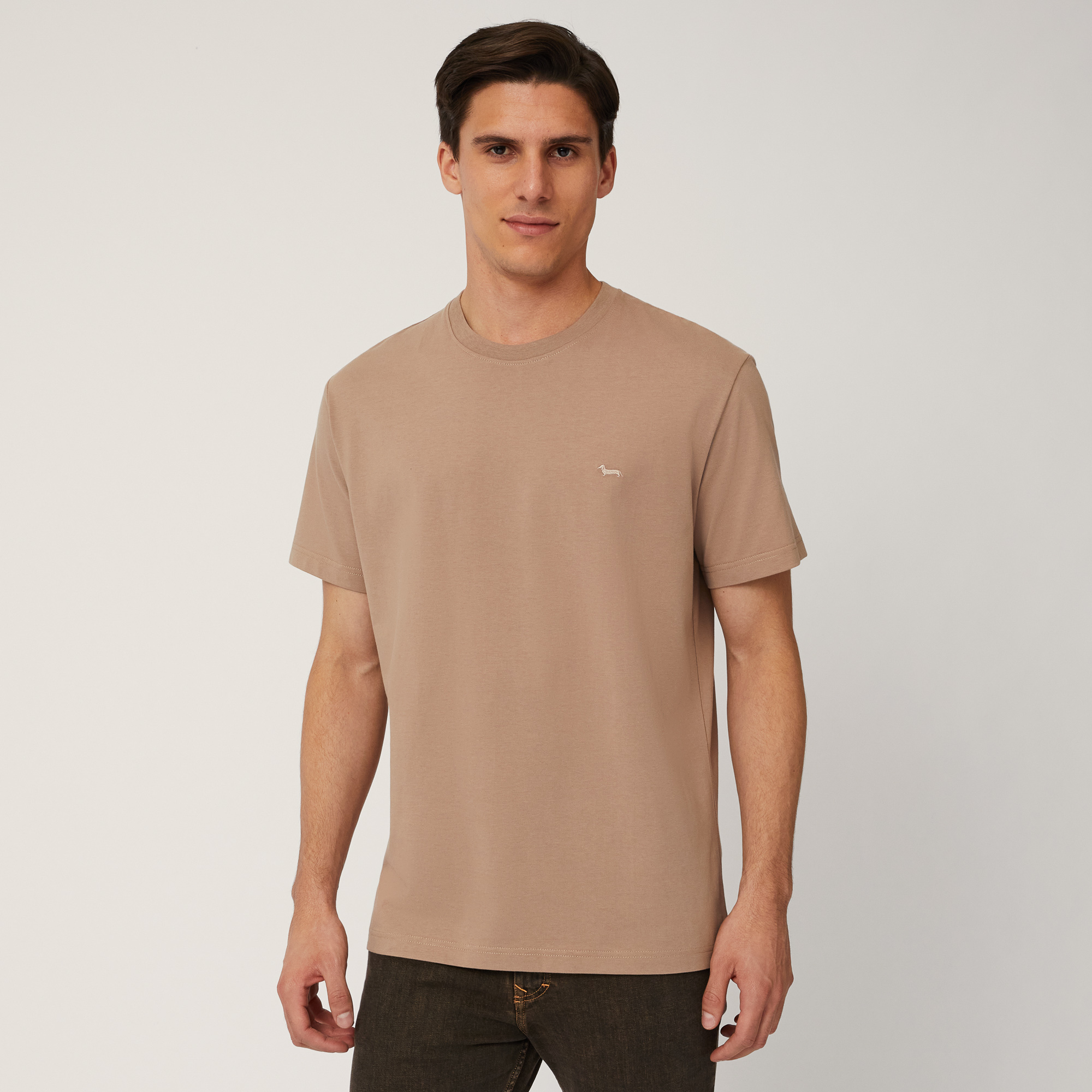 T-Shirt Relaxed Fit Con Logo, Beige, large