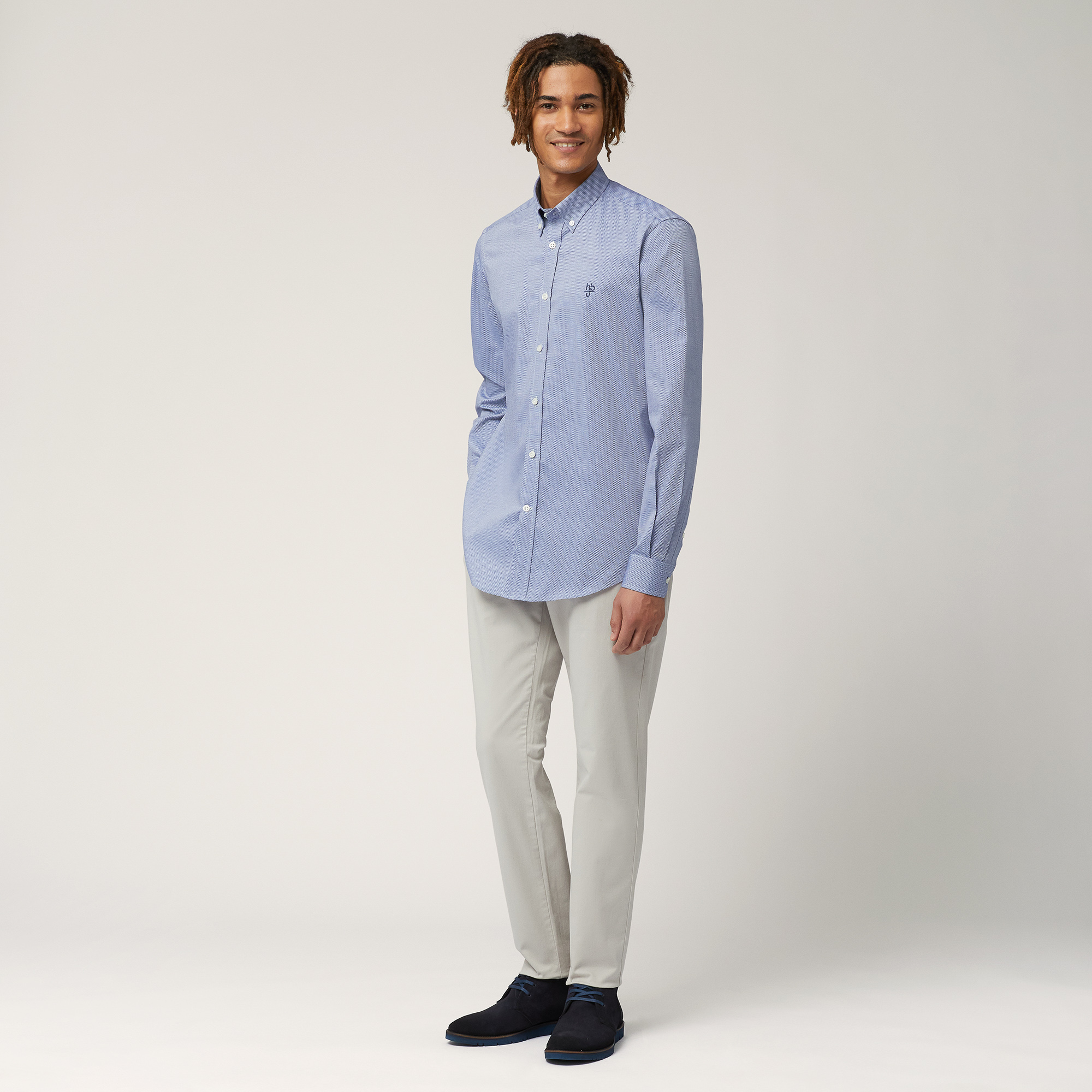 Camicia Narrow In Cotone, Blu, large image number 3