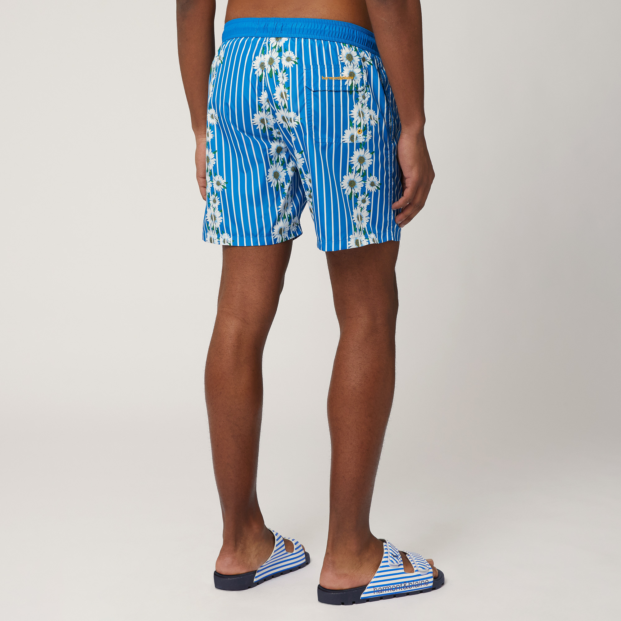 Swim Trunks with Stripes and Daisies