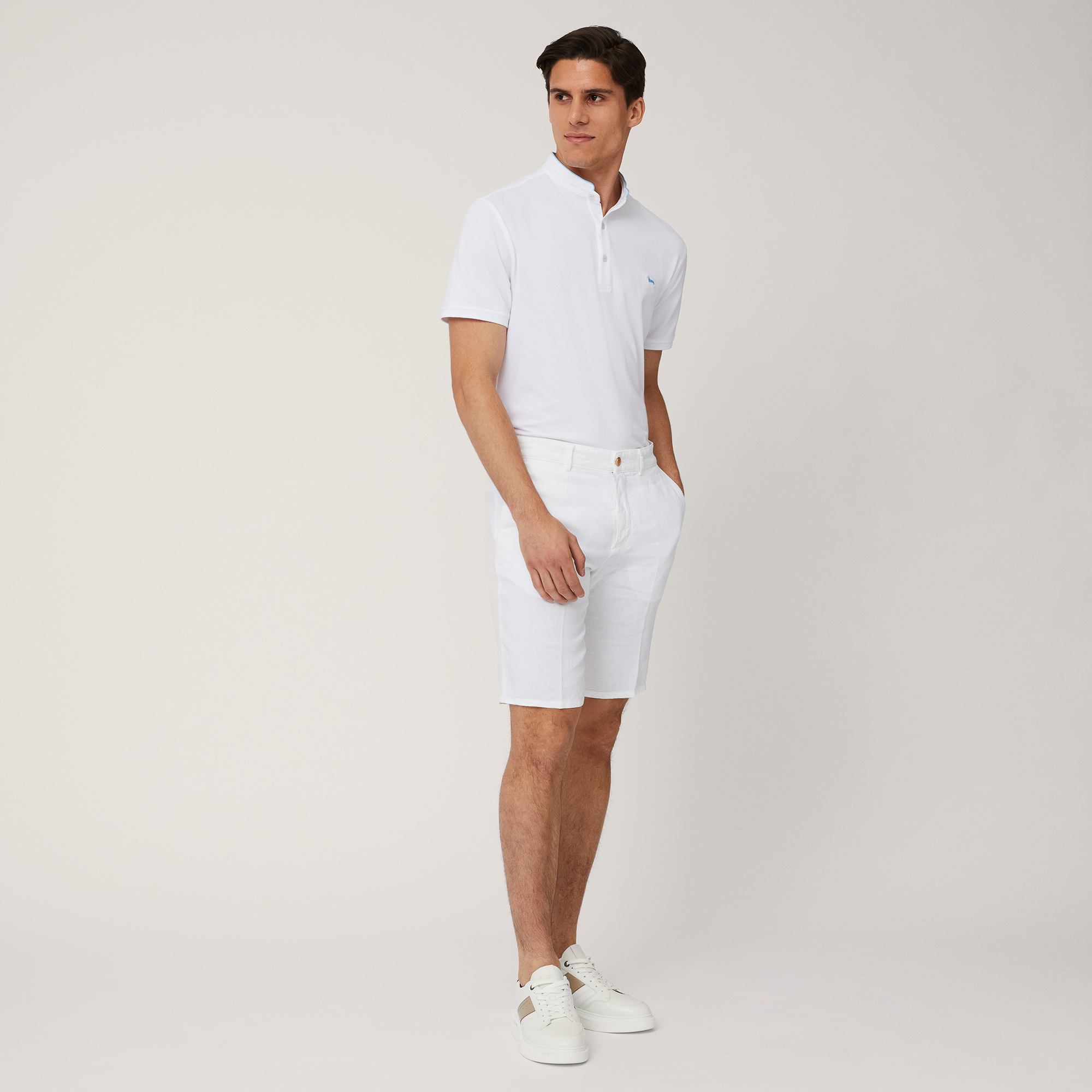 Linen Regular Bermuda Shorts, White, large image number 3