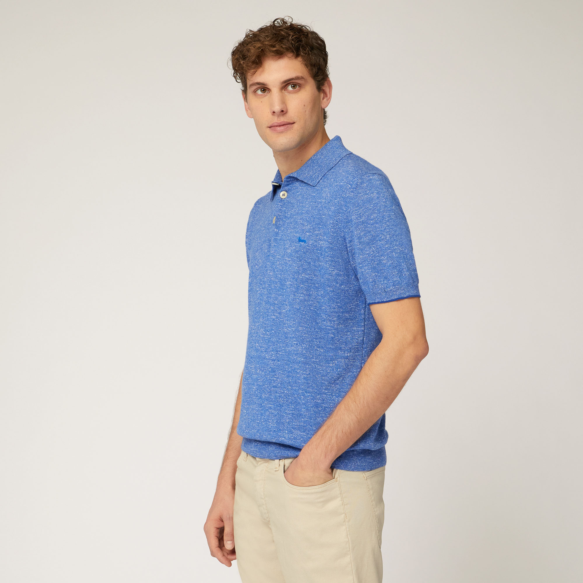 Cotton and Linen Tweed Polo, Light Blue, large image number 0