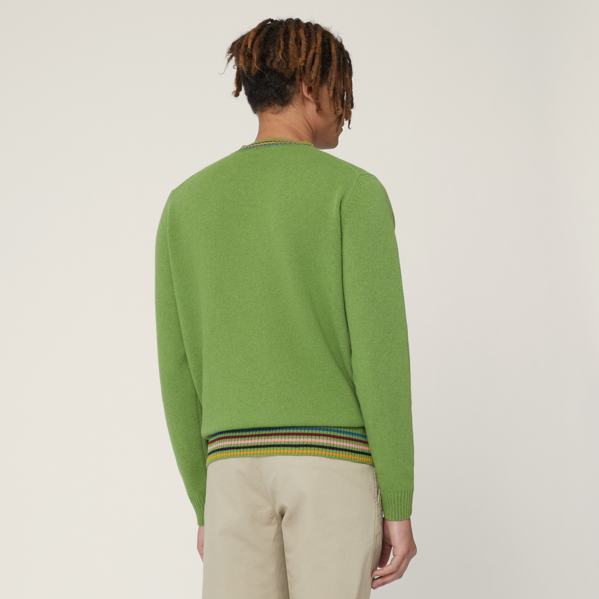 Pullover with Striped Edges, Green, large image number 1