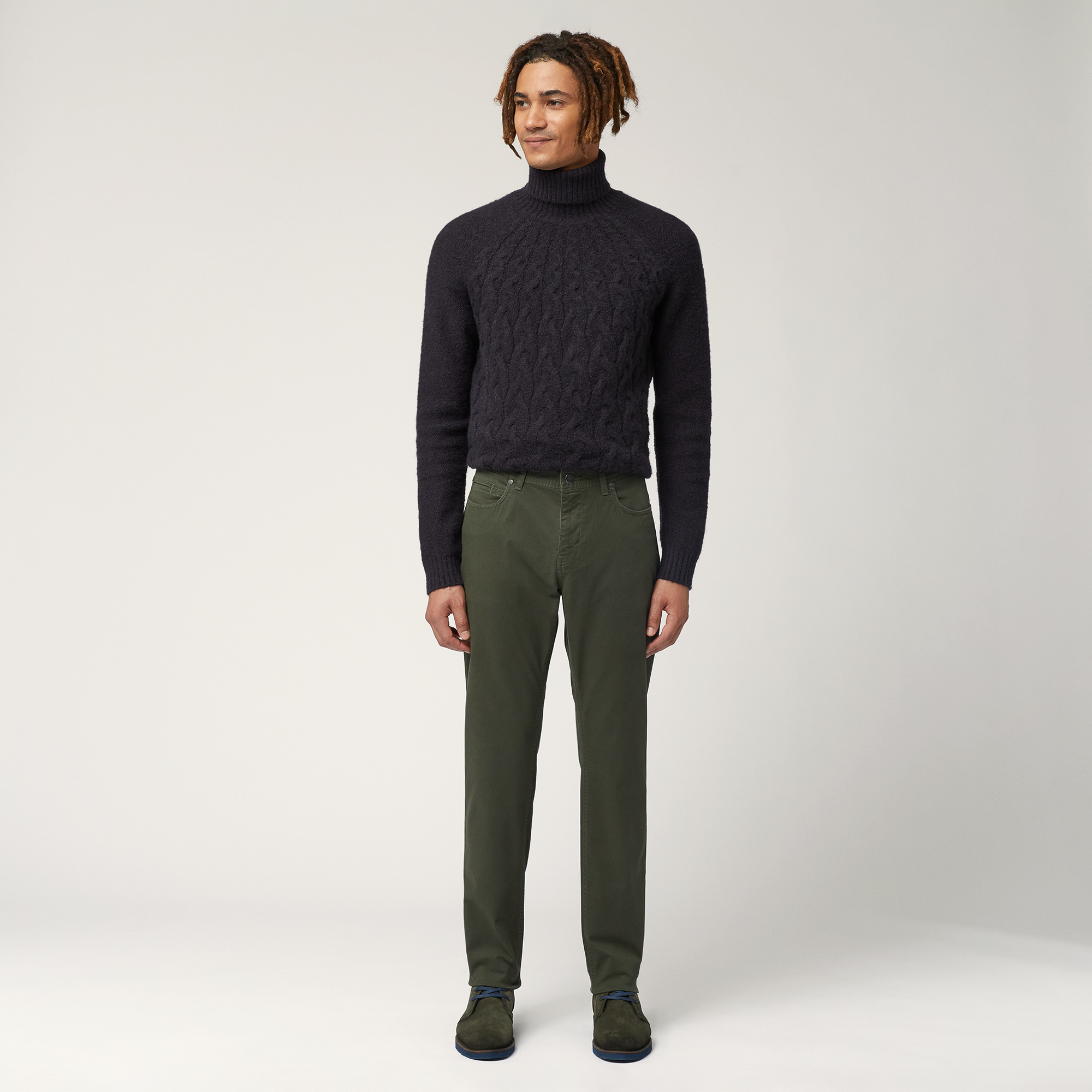 Pantaloni Narrow In Cotone, Verde, large image number 3