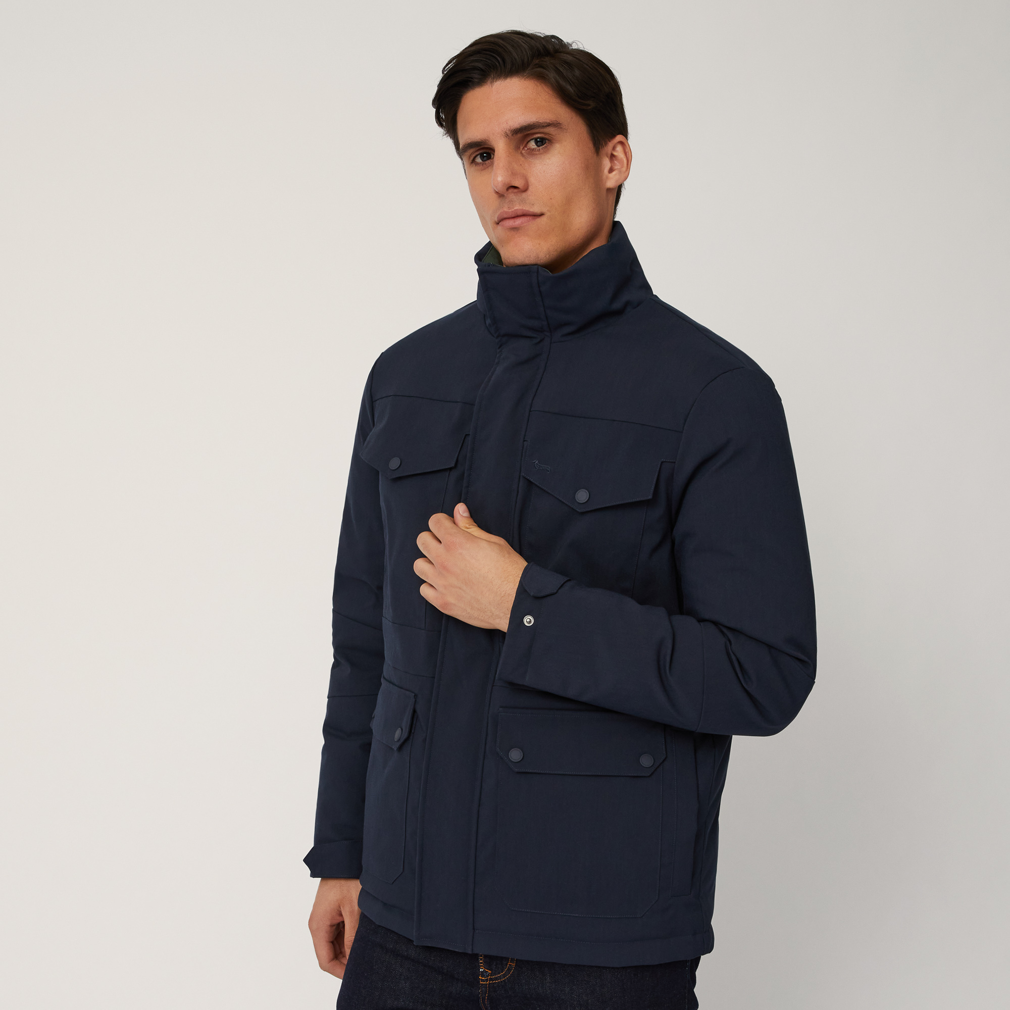 Field Jacket with Large Pockets in Blue Luxury Italian Coats and Jackets Harmont Blaine