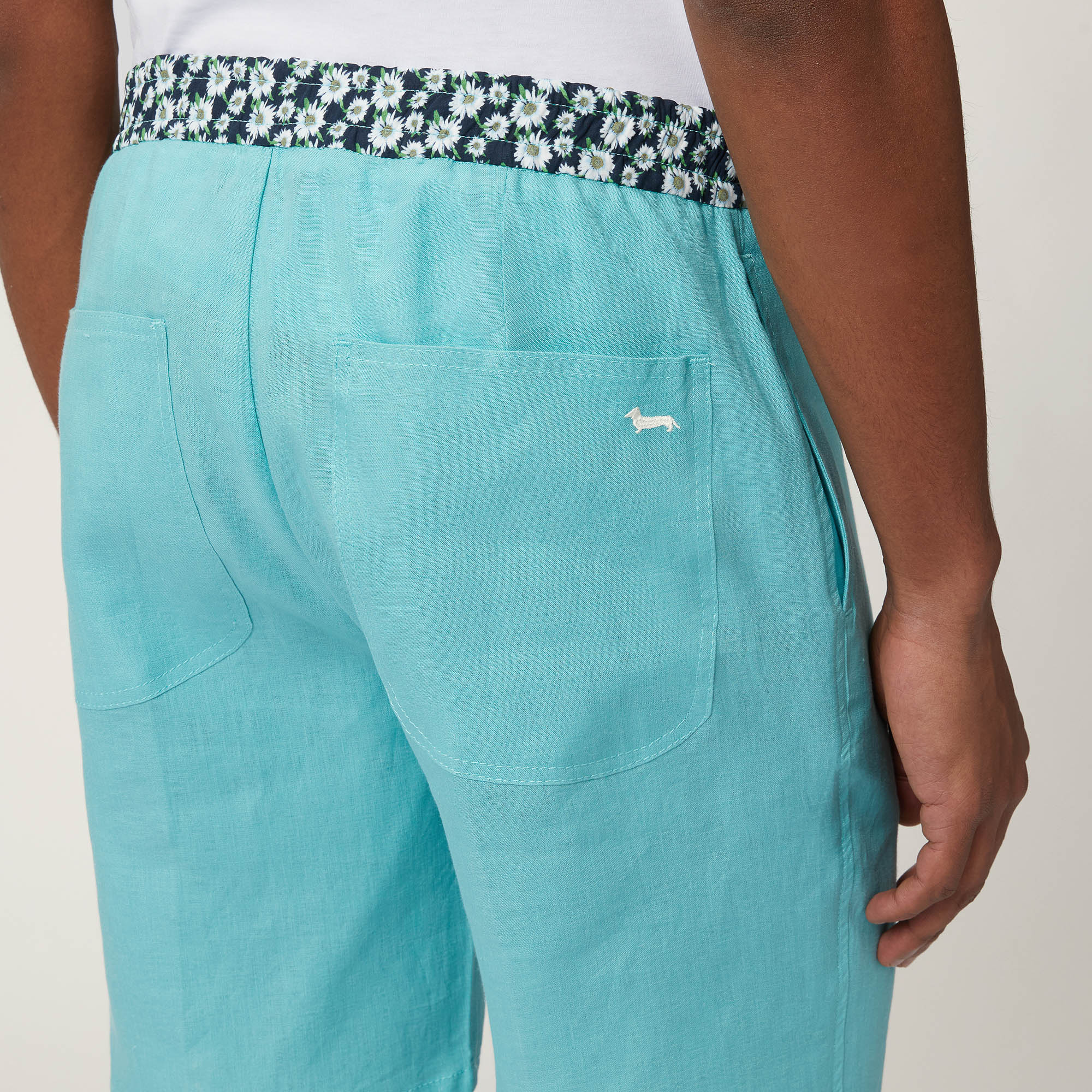 Linen Bermuda Shorts with Daisies, Turquoise, large image number 2