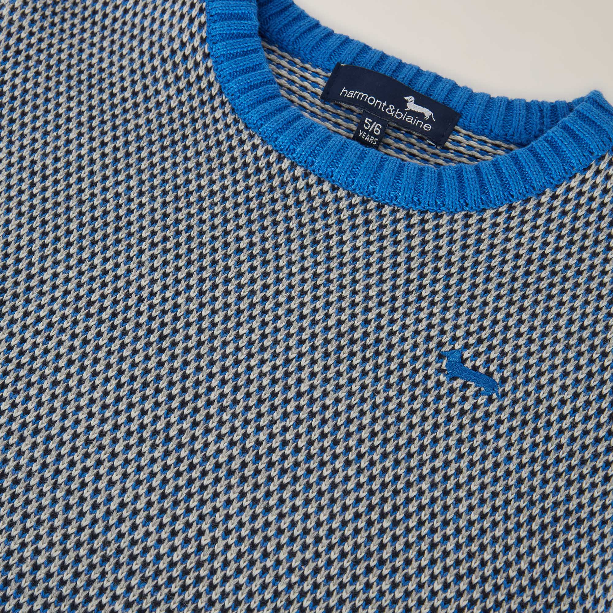 Geometric Crew-Neck Pullover With Embroidered Logo, Light Blue, large image number 2