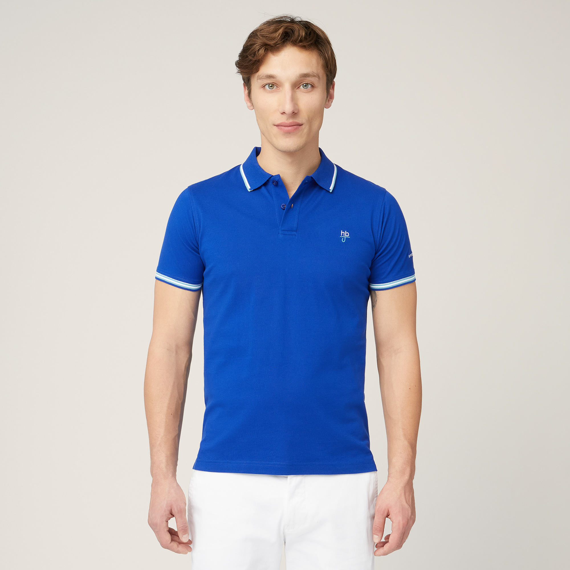 Polo with Contrasting Stripes, Electric Blue, large image number 0