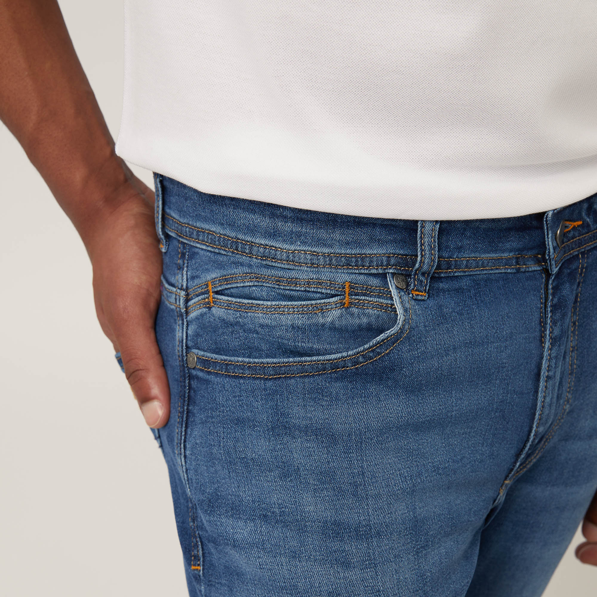 Narrow Five-Pocket Denim Pants, Denim Blue, large image number 2