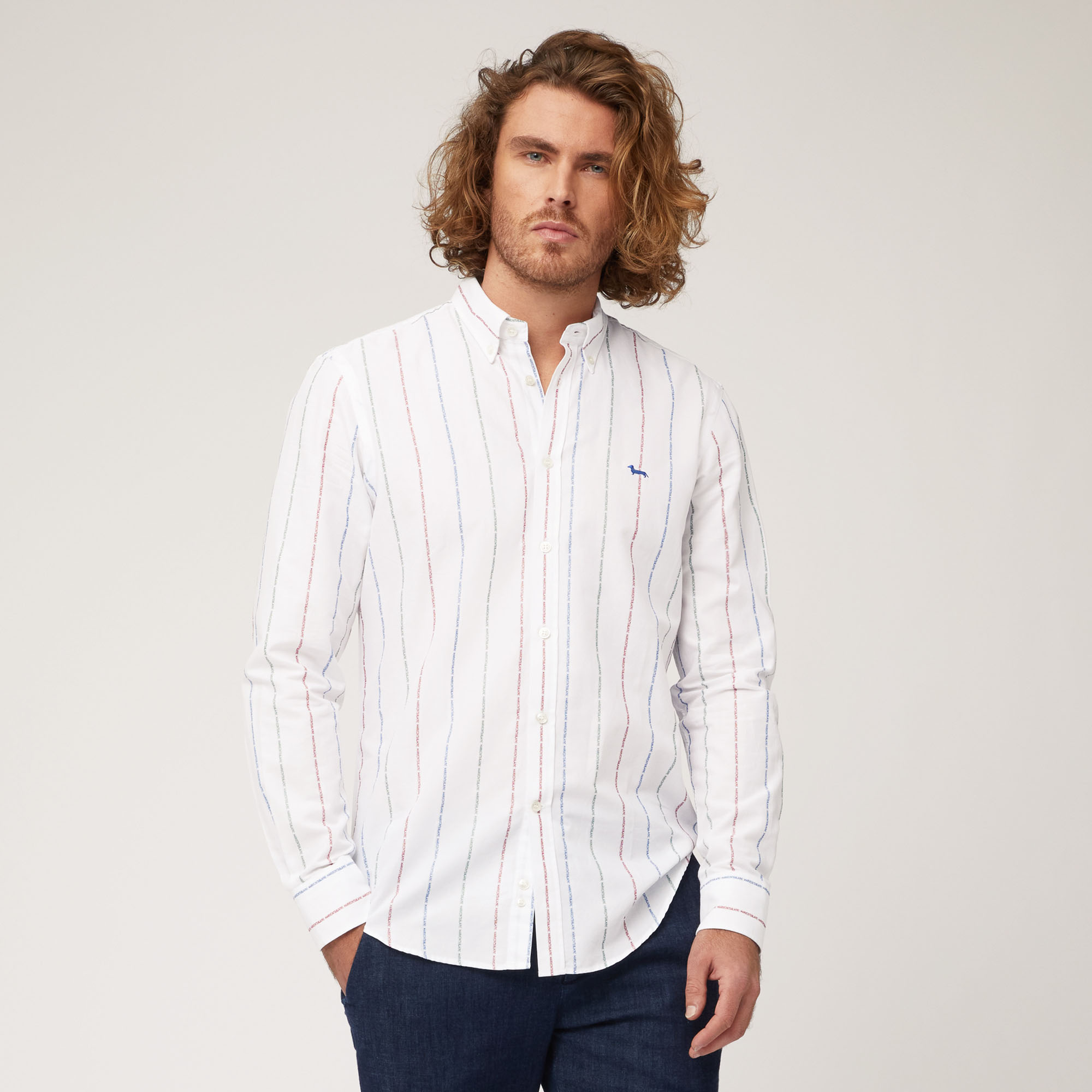 Cotton Shirt with Branded Stripes