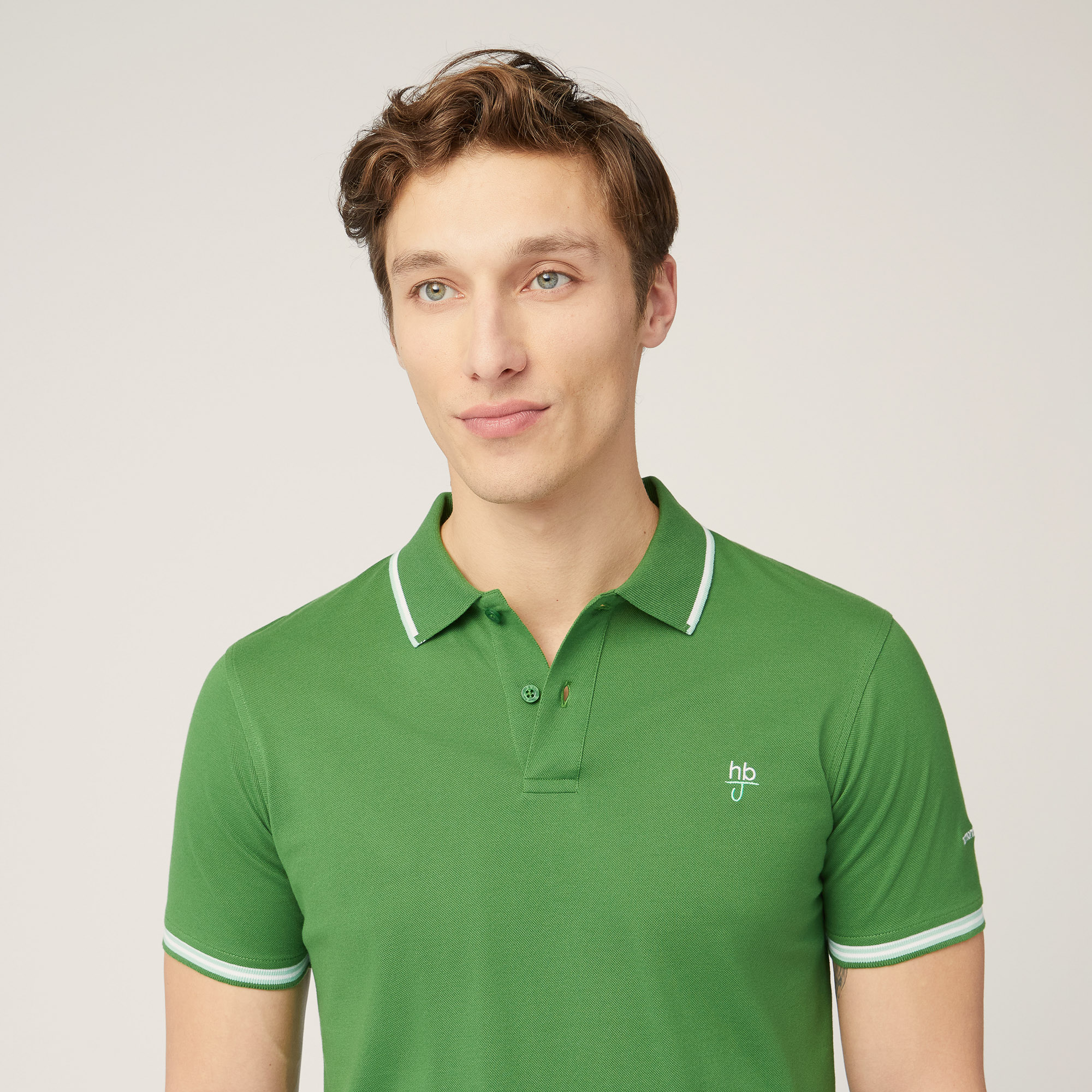 Polo with Contrasting Stripes, Grass Green, large image number 2