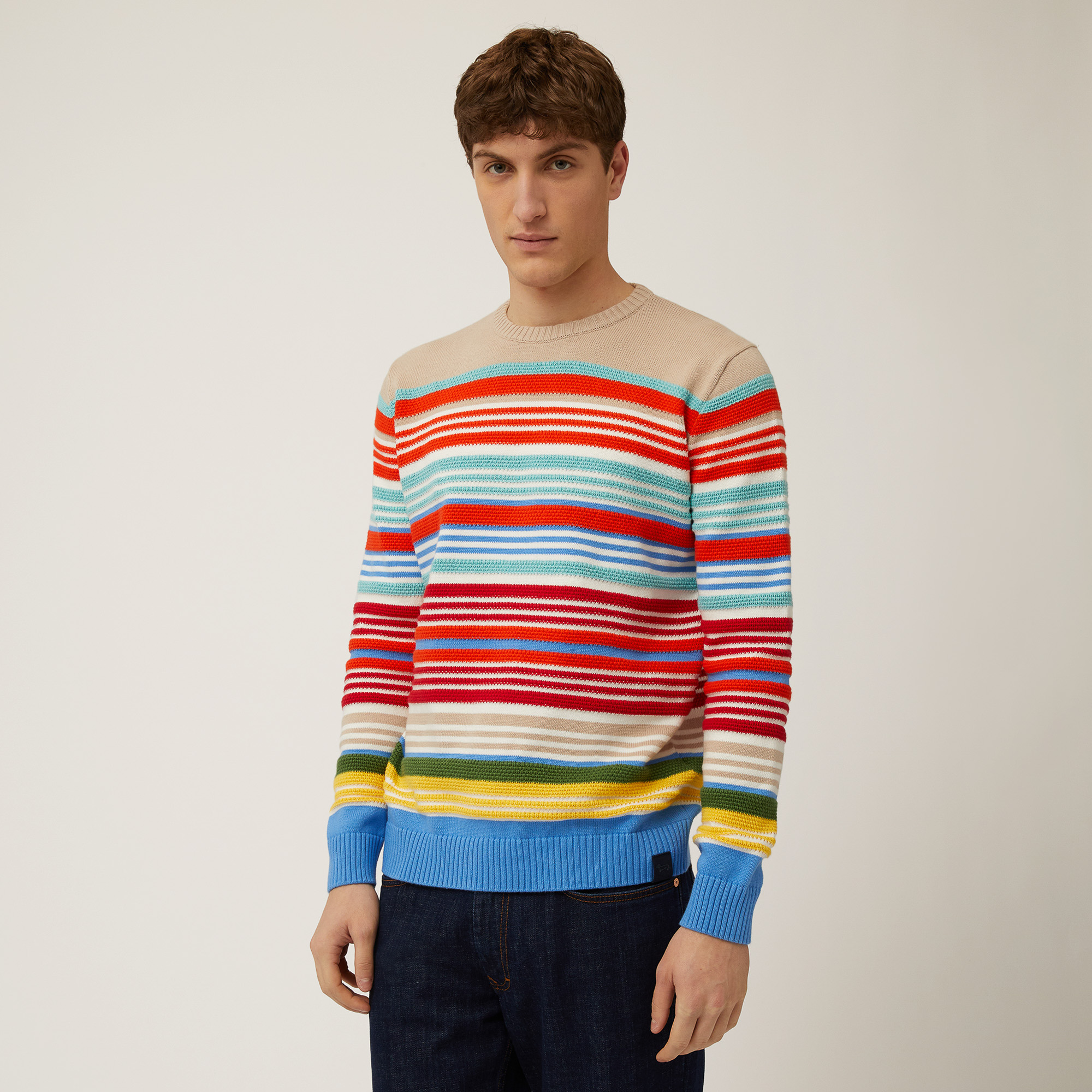 Multicolor Stripe Pullover, Light Blue, large image number 0