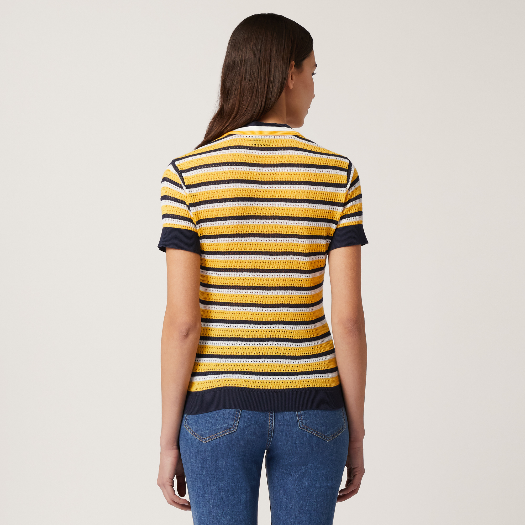 Crochet-Effect Striped Polo, Canary Yellow, large image number 1