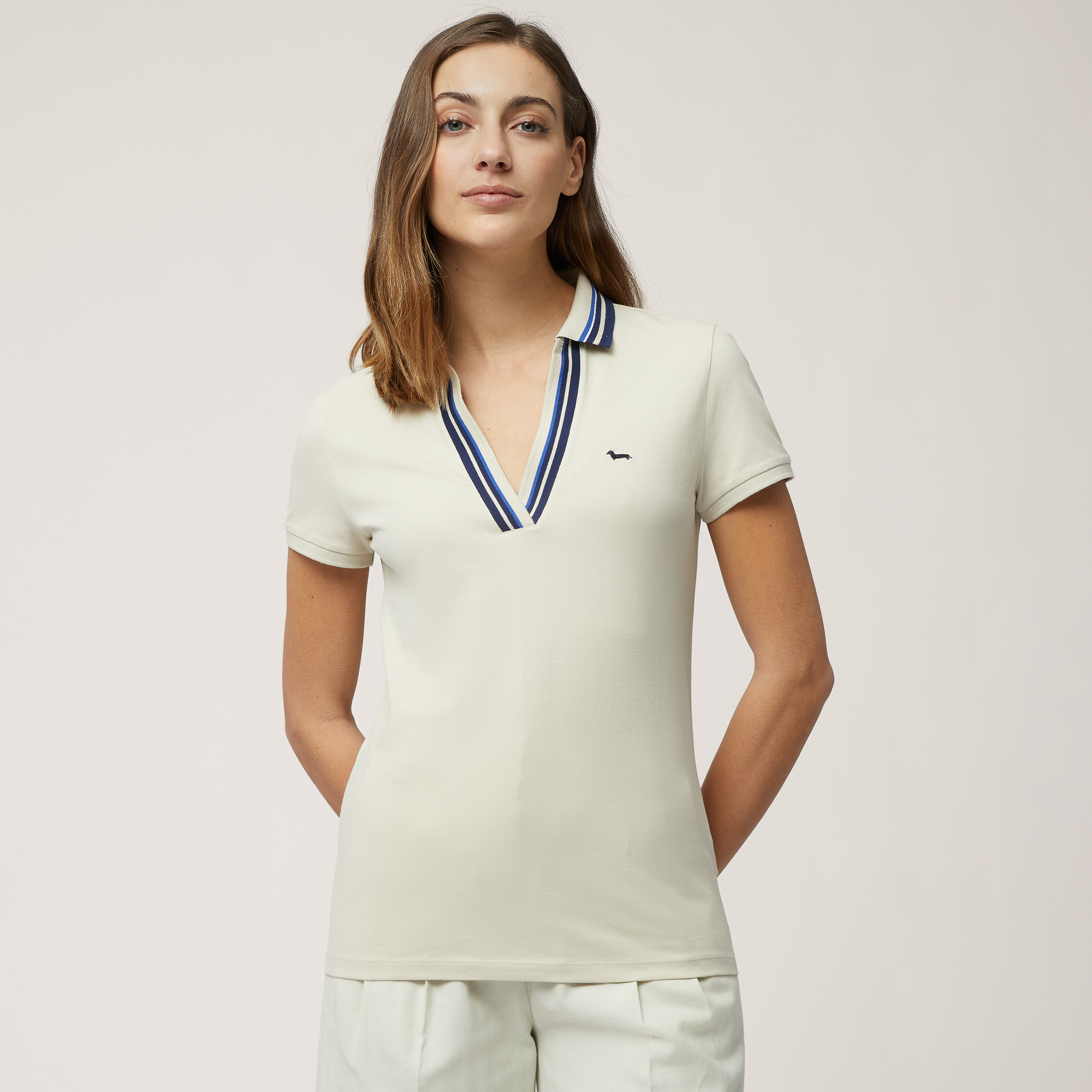 Polo with Striped Details, Beige, large