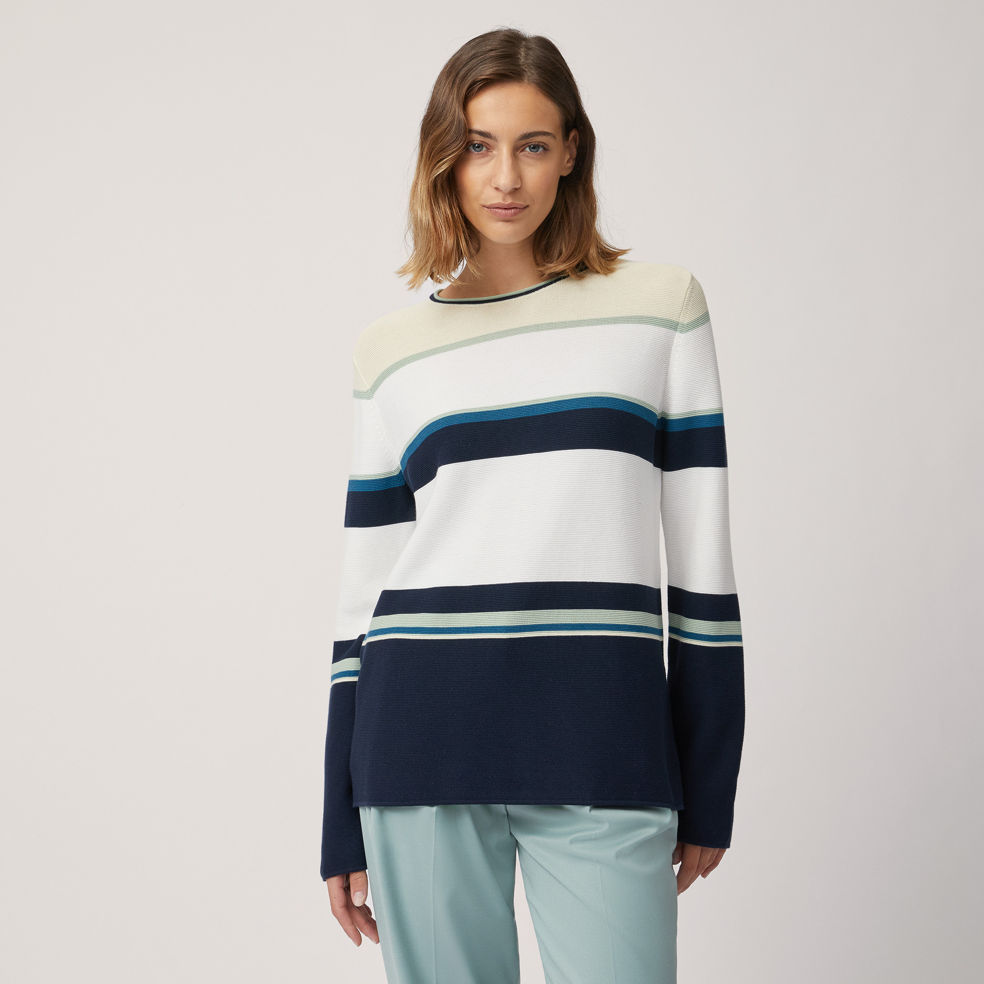 Multicolor Stripe Sweater, Beige, large image number 0