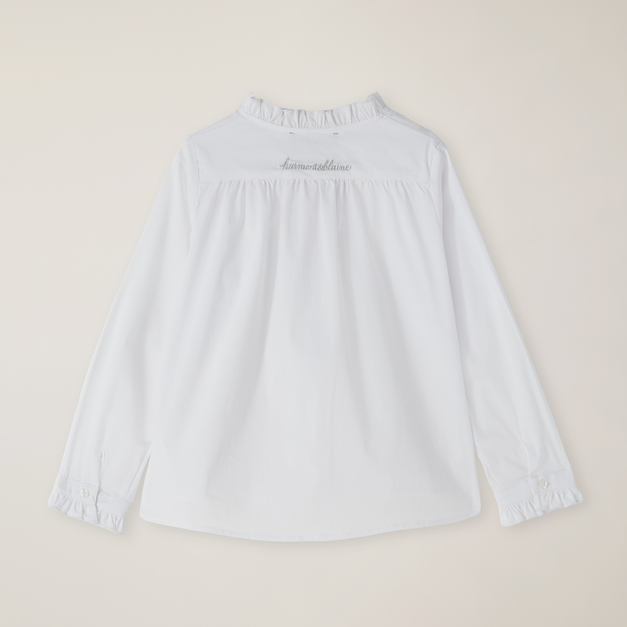 Stretch-Cotton Shirt With Ruffles And Logo, White, large image number 1