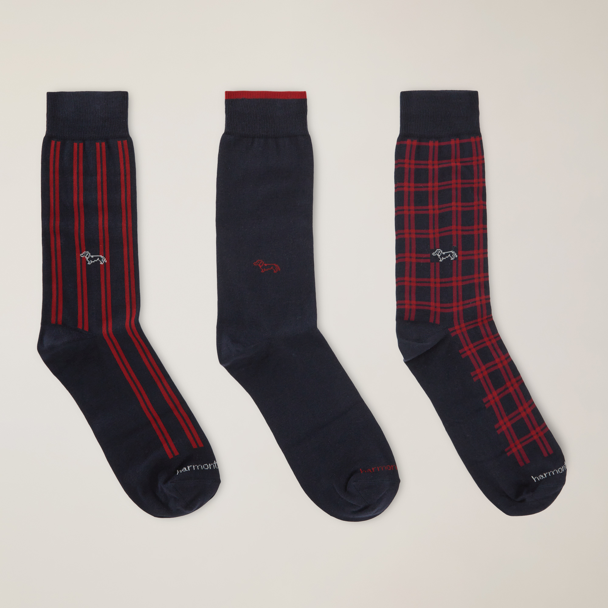 Pack de 3 pares de calcetines con vichy, rayas y lisos, Rojo, large image number 0