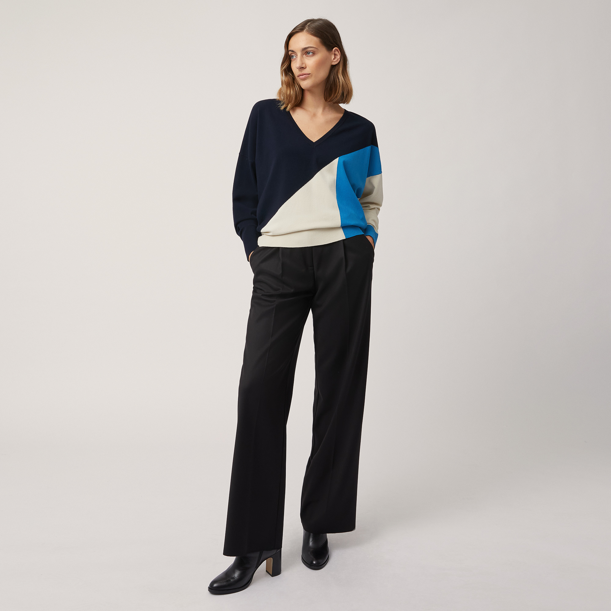 Color Block Maxi Pullover, Blu, large image number 3