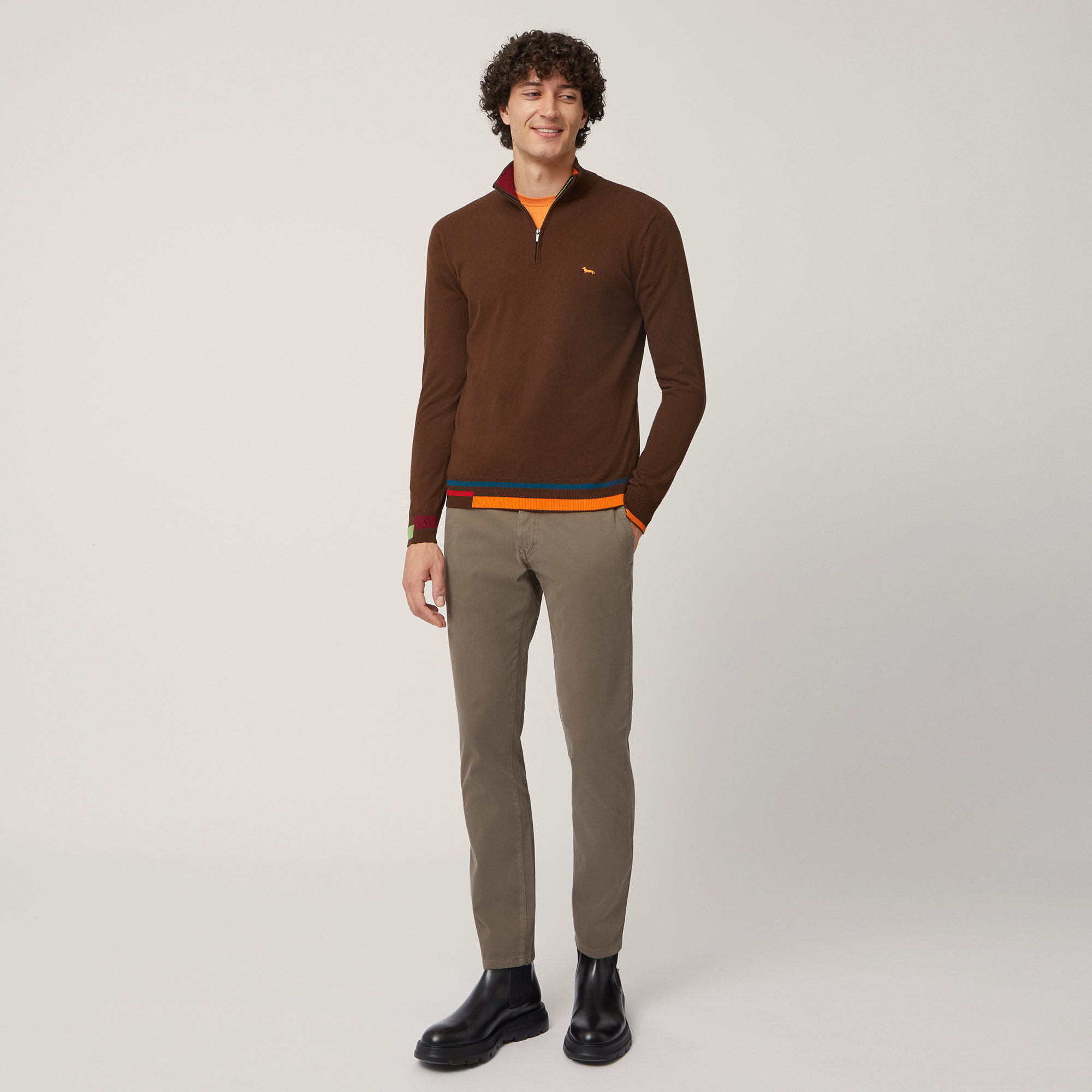 Pullover with Half-Zipper Collar, Brown, large image number 3