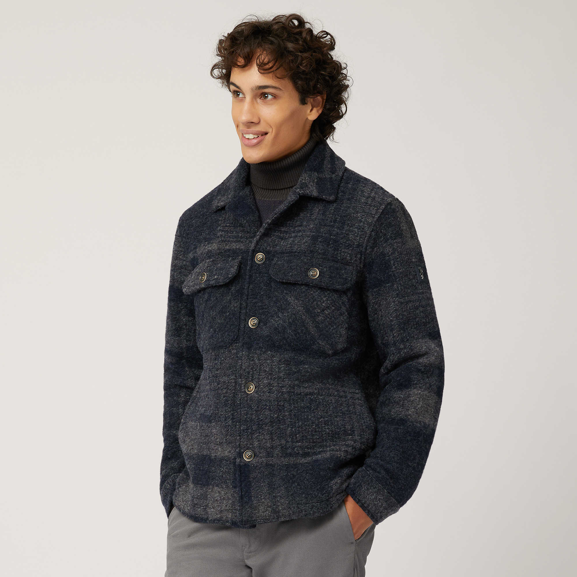 Overshirt With Maxi Pockets in Blue Luxury Italian Coats and Jacket Harmont Blaine