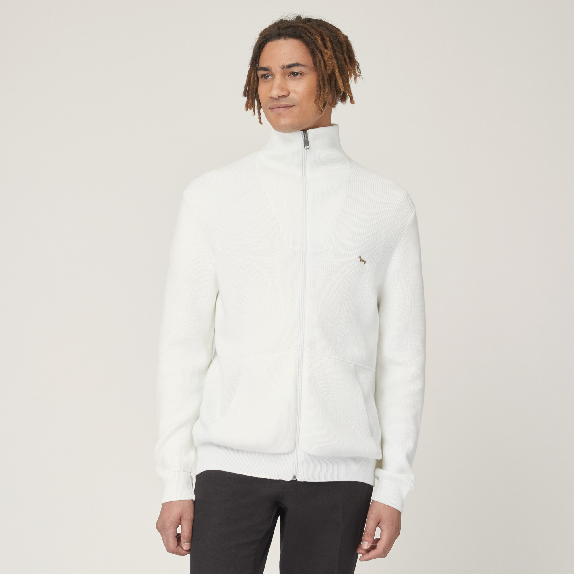 Ribbed Full-Zip Pullover, White, large image number 0