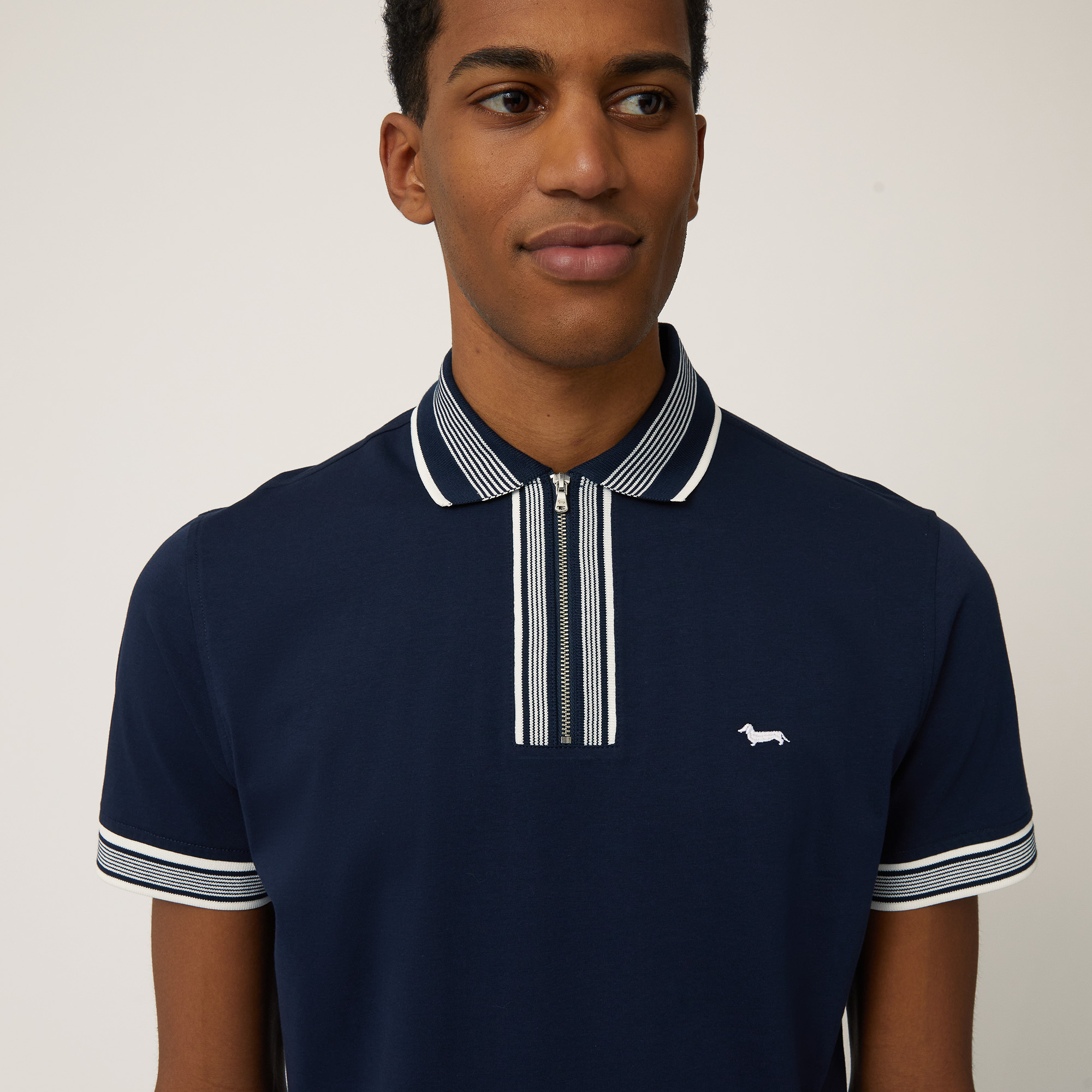 Cotton Polo with Zipper, Navy Blue, large image number 2