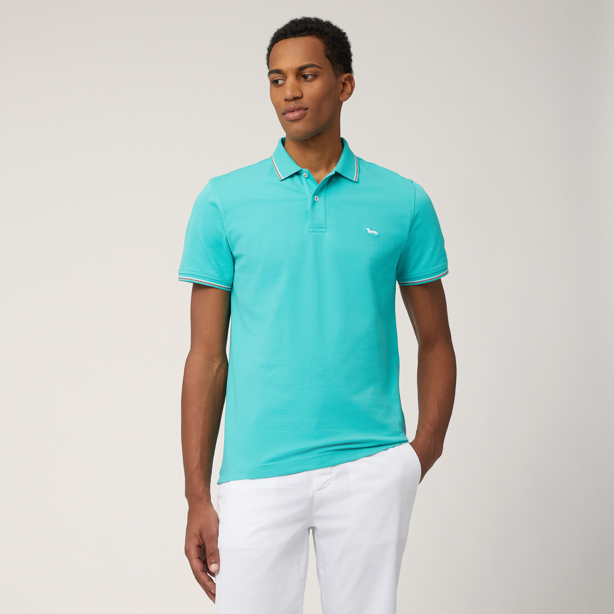 Polo with Striped Details, Turquoise, large image number 0