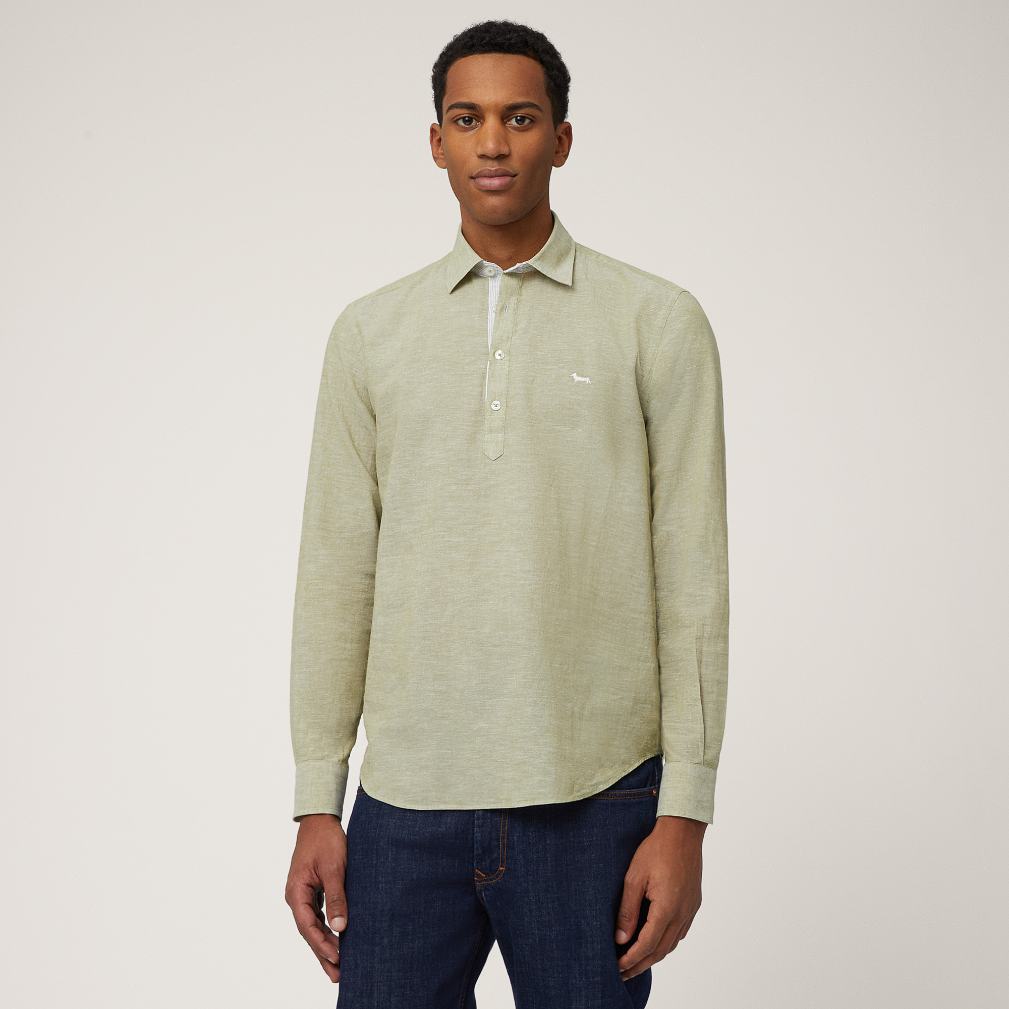 Long-Sleeved Shirt-Style Polo, Military Green, large image number 0